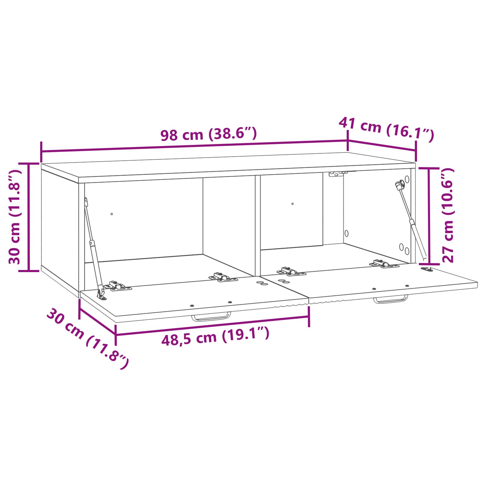 TV ormar za zid Betonska siva 98 x 41 x 30 cm Konstruirano drvo