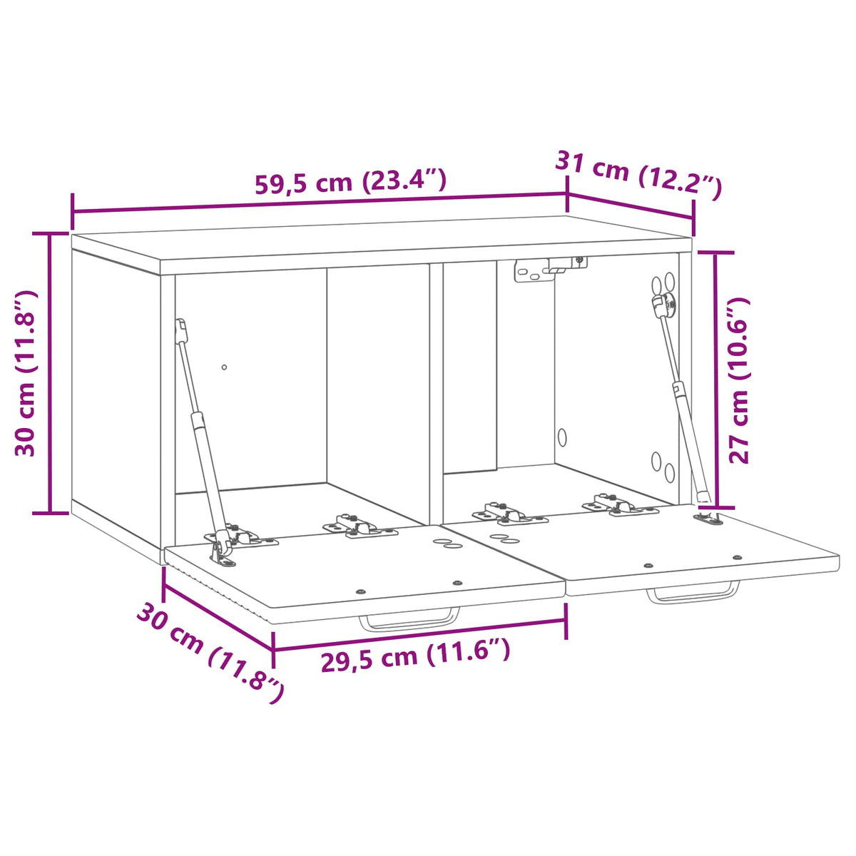 TV ormar za zid Bijela 59,5 x 31 x 30 cm Konstruirano drvo