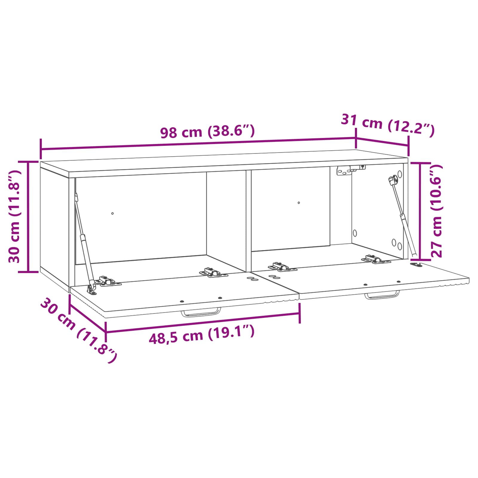 TV ormar za zid Betonska siva 98 x 31 x 30 cm Konstruirano drvo