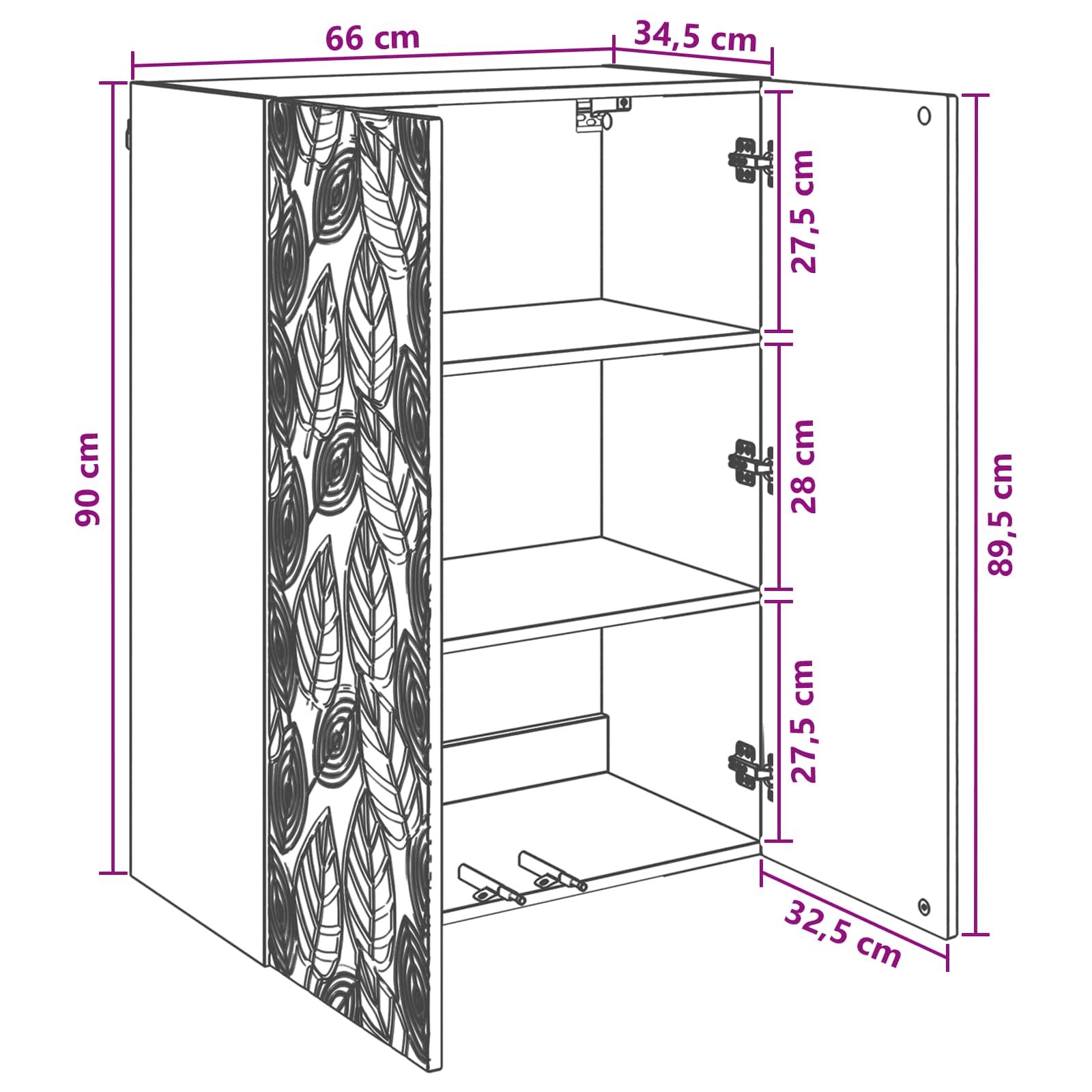Ormar za montažu na zid Bijela visokog sjaja 66 x 34,5 x 90 cm