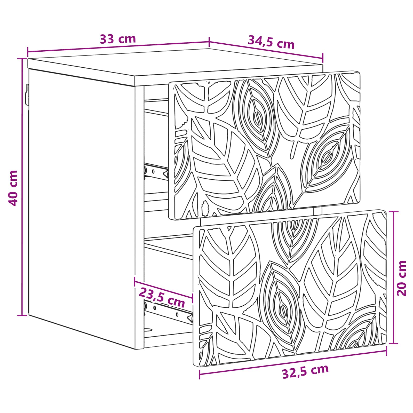 Noćni ormarić za montažu na zid 2 pcs Bijela 34,5 x 33 x 40 cm