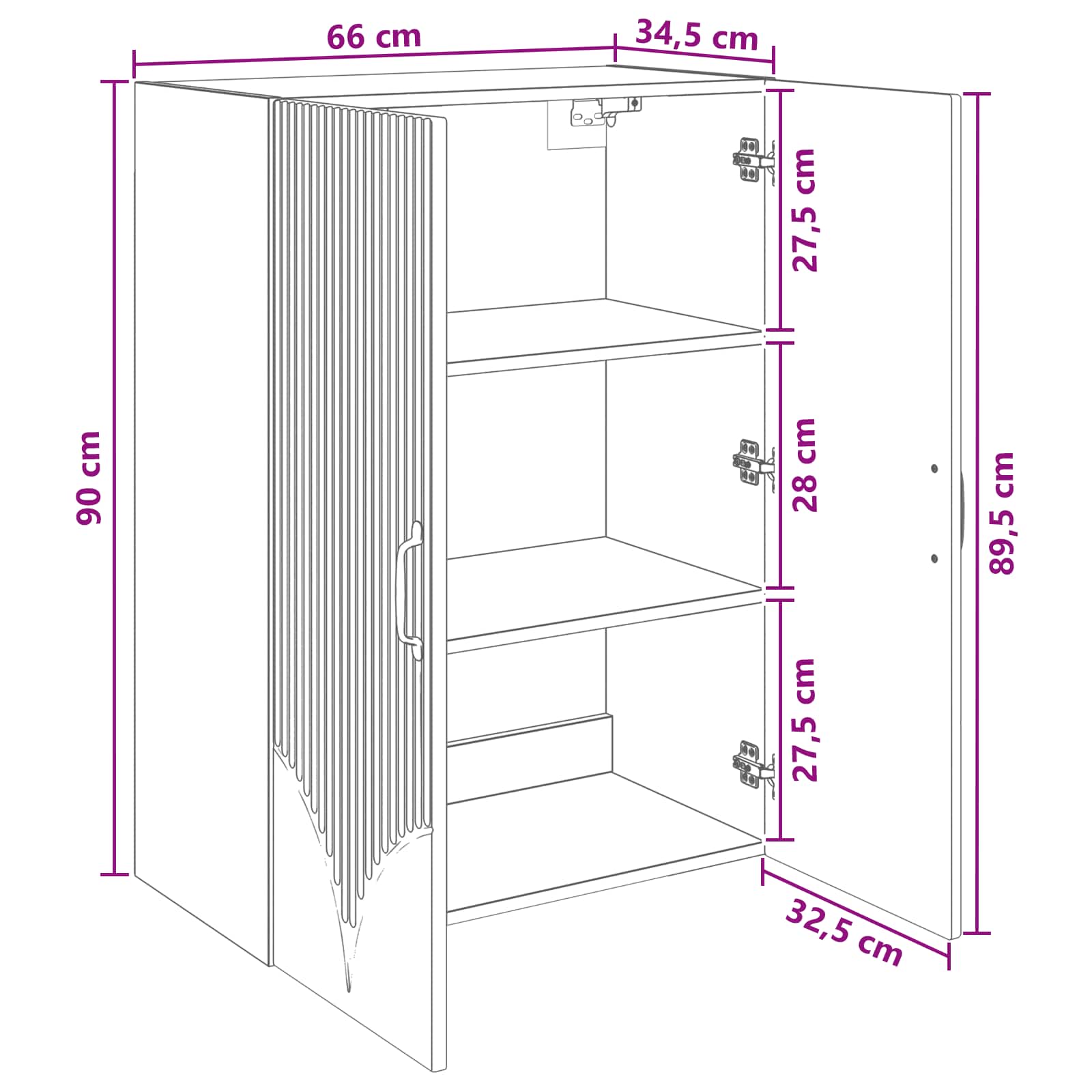 Ormar za montažu na zid Bijela visokog sjaja 66 x 34,5 x 90 cm