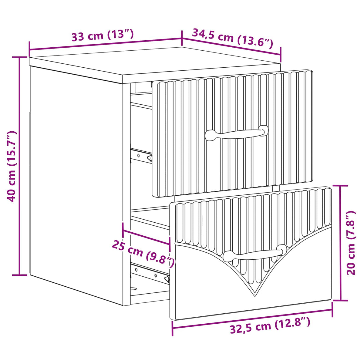 Noćni ormarić za montažu na zid 2 pcs Bijela 34,5 x 33 x 40 cm