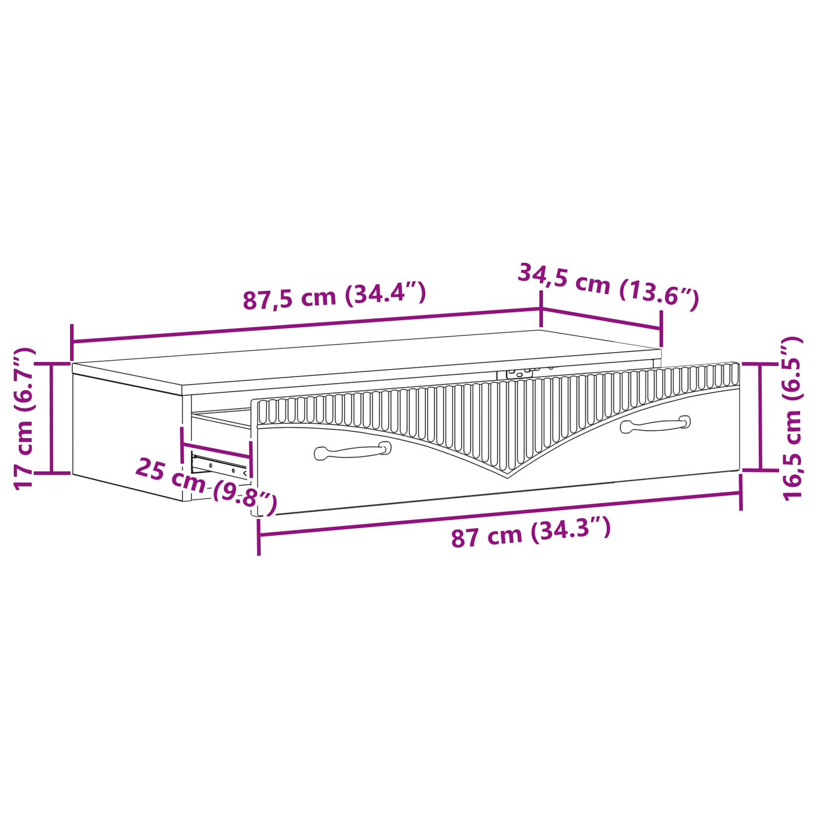 Stolna montirana na zid Staro drvo 87,5 x 34,5 x 17 cm
