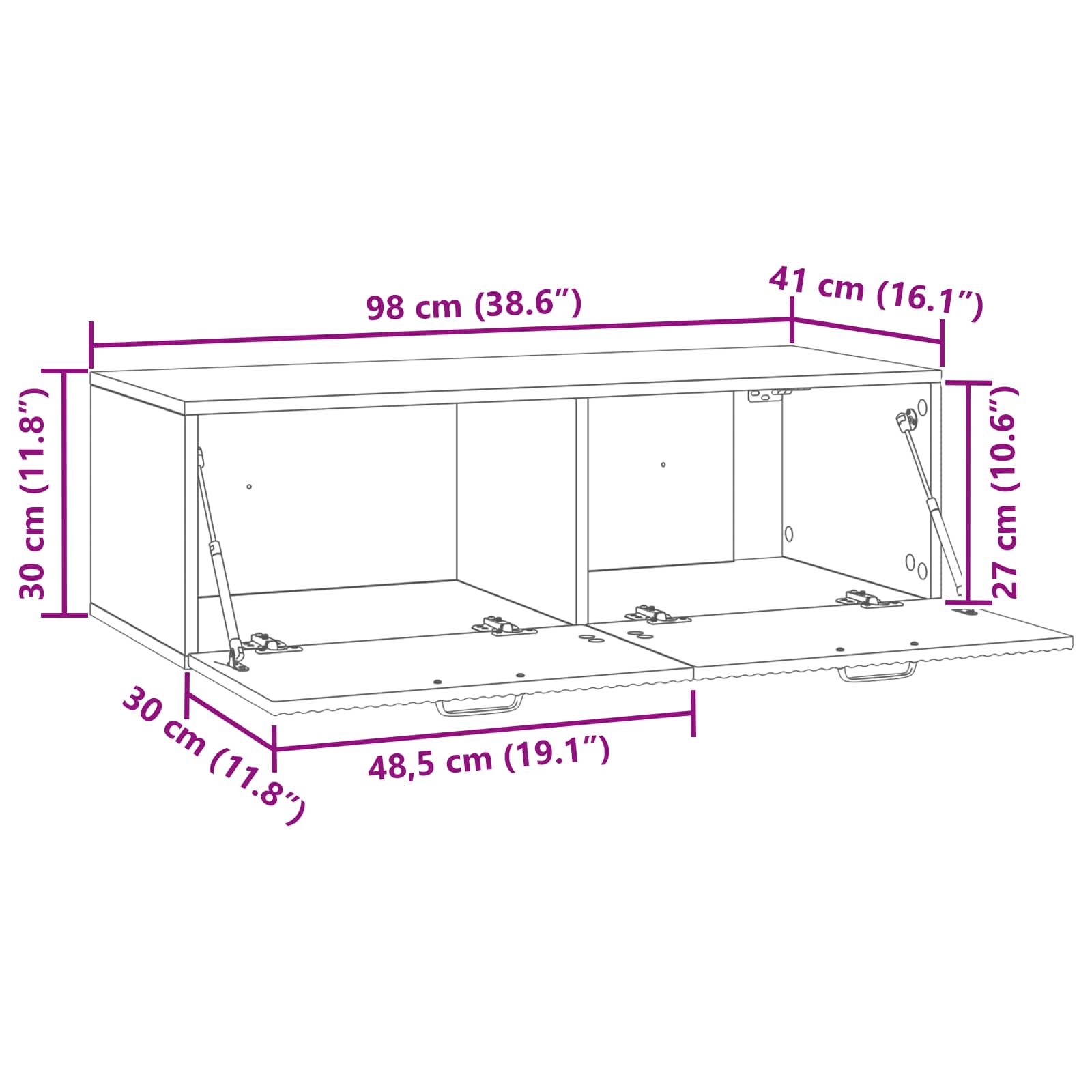 TV ormar za zid Betonska siva 98 x 41 x 30 cm Konstruirano drvo