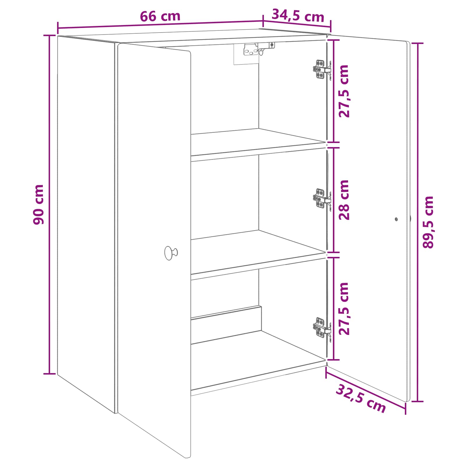 Ormar za montažu na zid Bijela visokog sjaja 66 x 34,5 x 90 cm