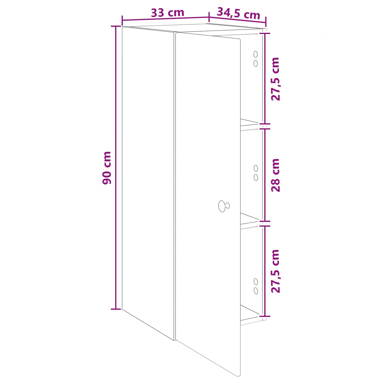 Ormar za montažu na zid Bijela visokog sjaja 33 x 34,5 x 90 cm