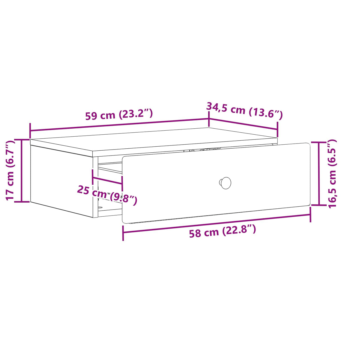 Stolna montirana na zid Siva sonoma 59 x 34,5 x 17 cm