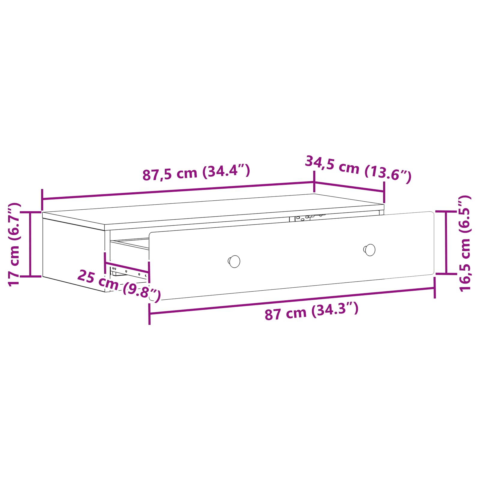 Stolna montirana na zid Staro drvo 87,5 x 34,5 x 17 cm