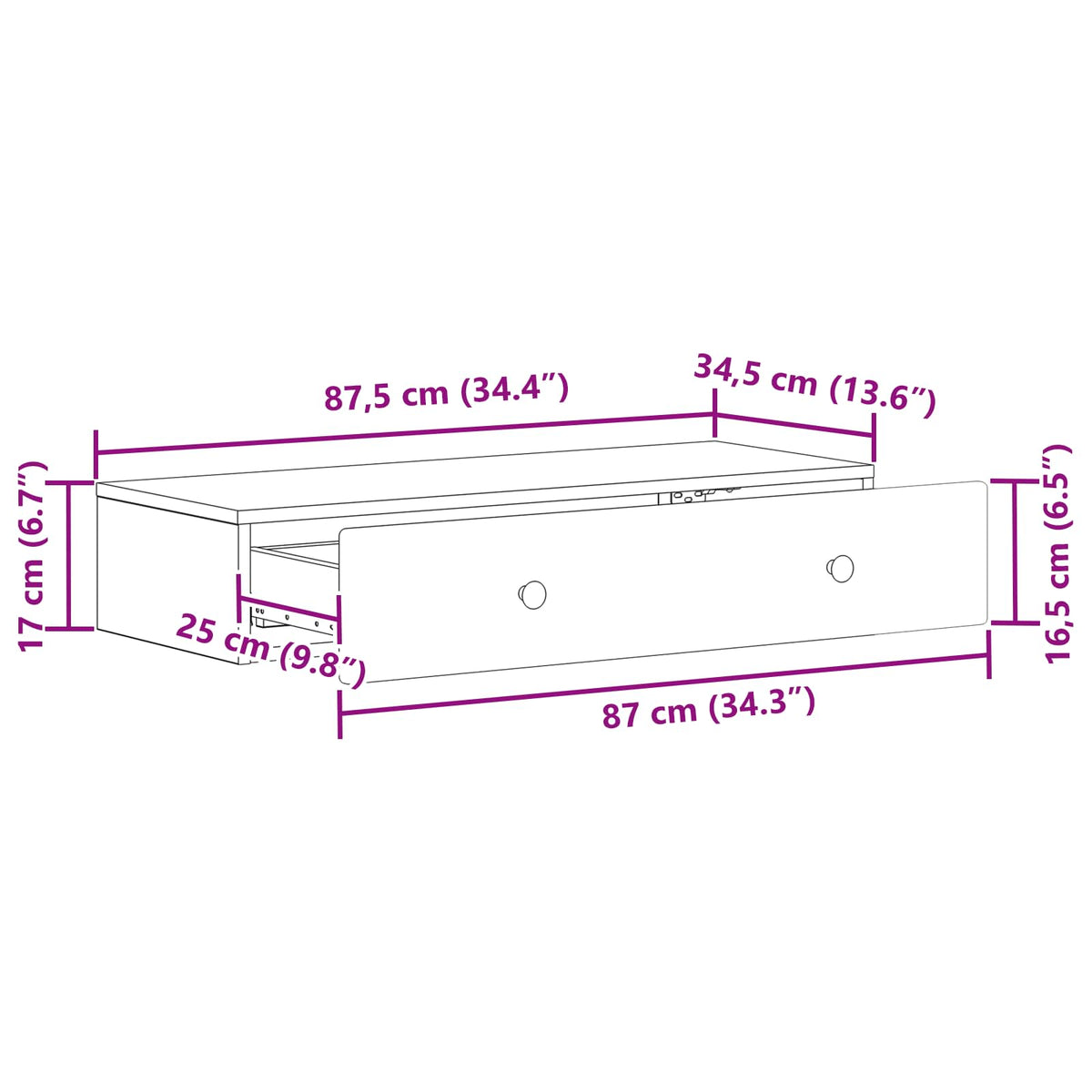 Stolna montirana na zid Staro drvo 87,5 x 34,5 x 17 cm