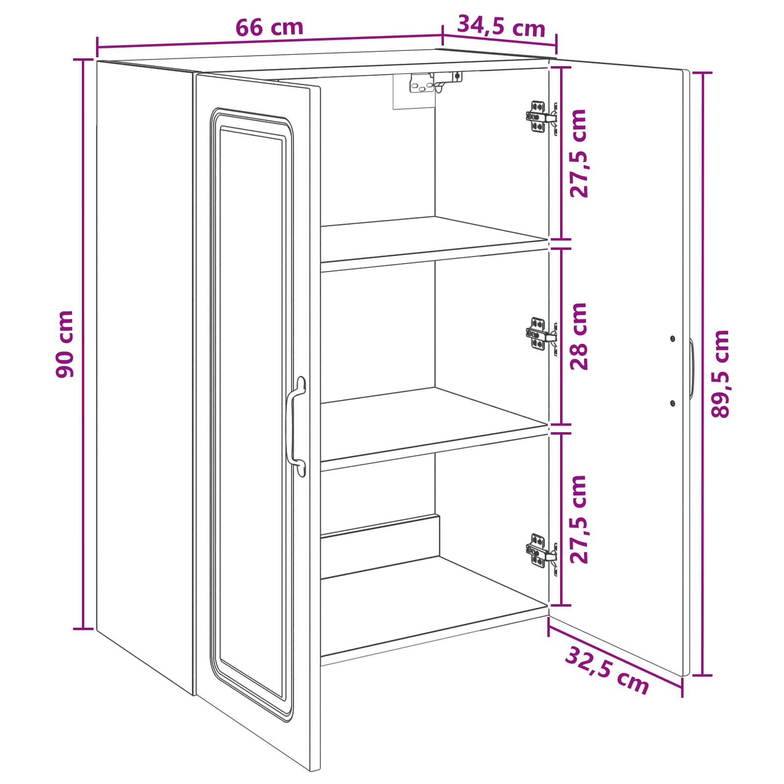 Ormar za montažu na zid Bijela visokog sjaja 66 x 34,5 x 90 cm