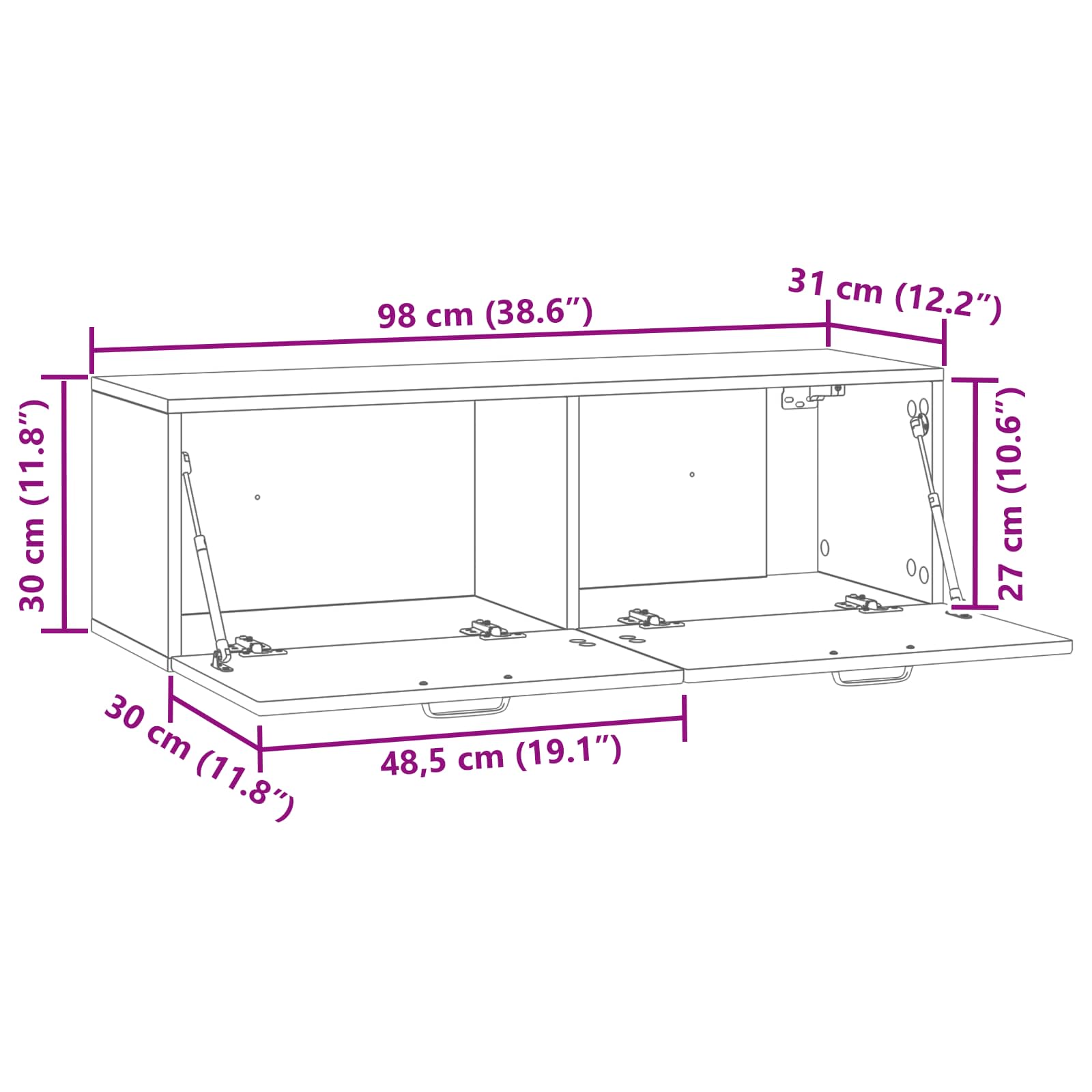 TV ormar za zid Betonska siva 98 x 31 x 30 cm Konstruirano drvo