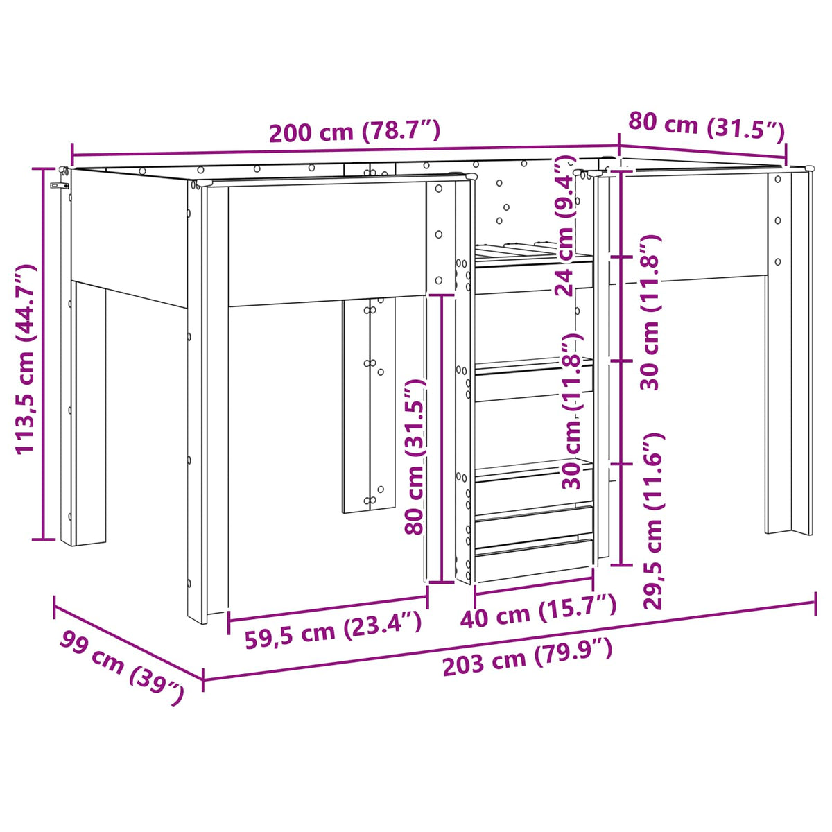 Krevet na kat za djecu Bijelo 80 x 200 cm Konstruirano drvo
