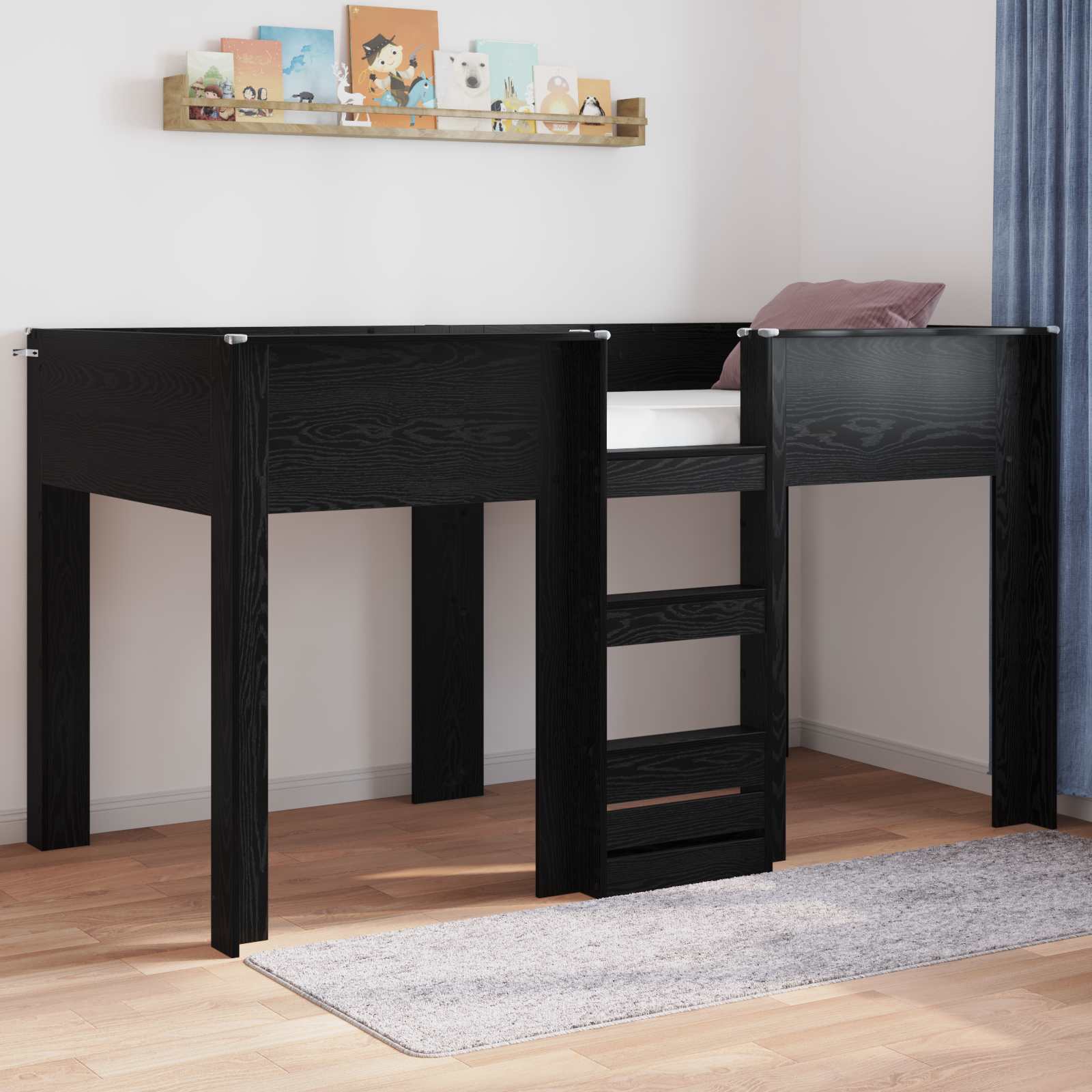 Krevet na kat za djecu Crni hrast 80 x 200 cm Konstruirano drvo