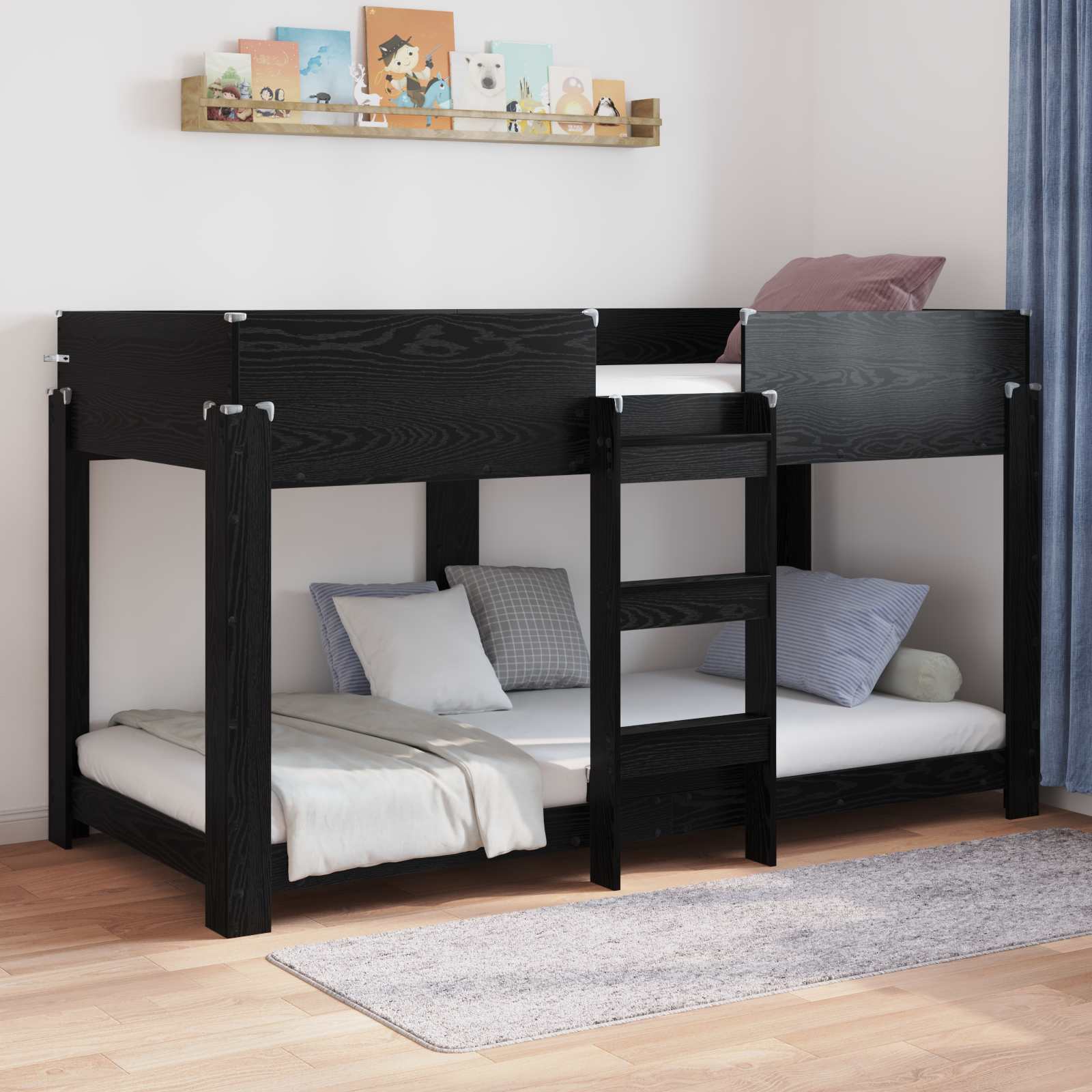 Krevet na kat za djecu Crni hrast 80 x 200 cm Konstruirano drvo