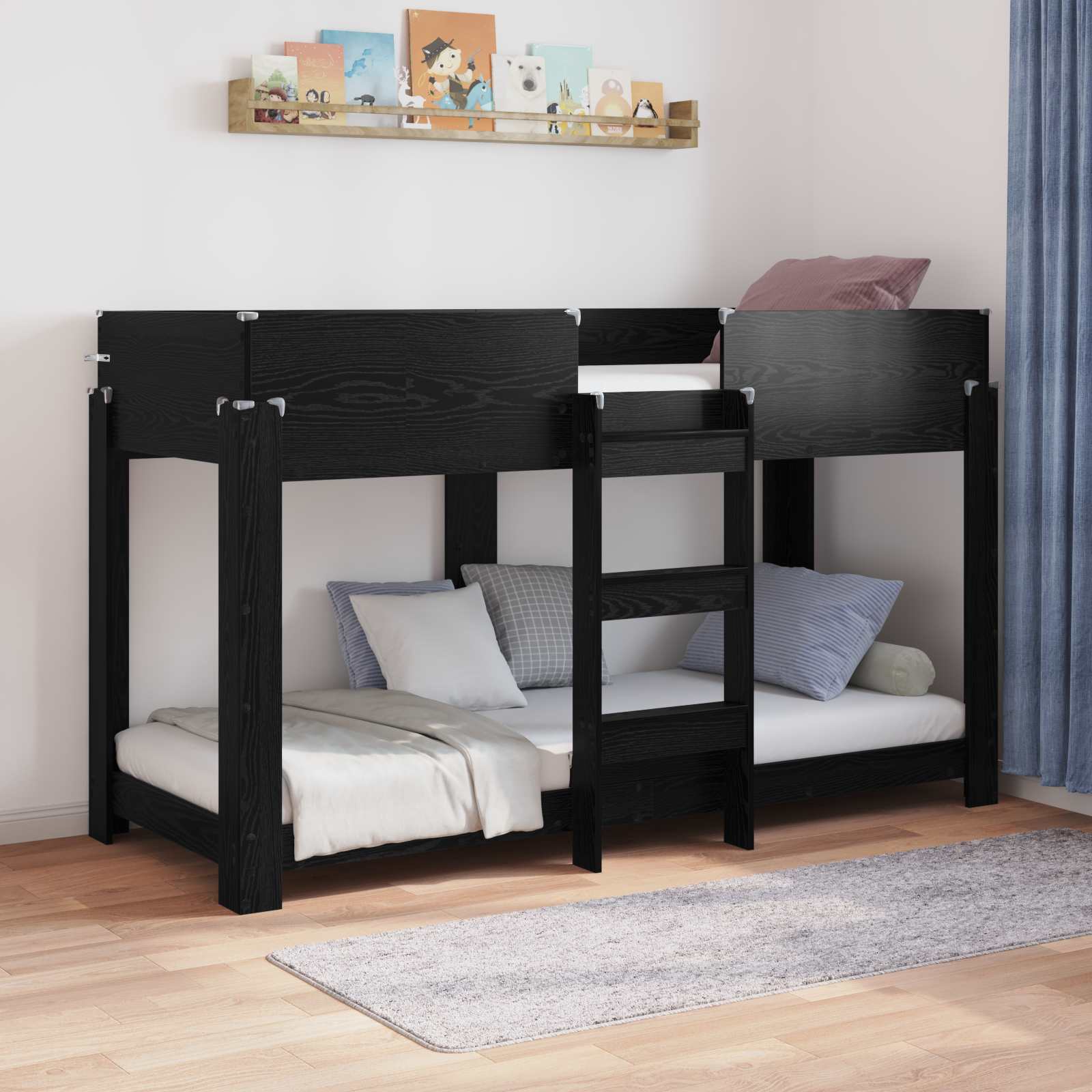 Krevet na kat za djecu Crni hrast 75 x 190 cm Konstruirano drvo