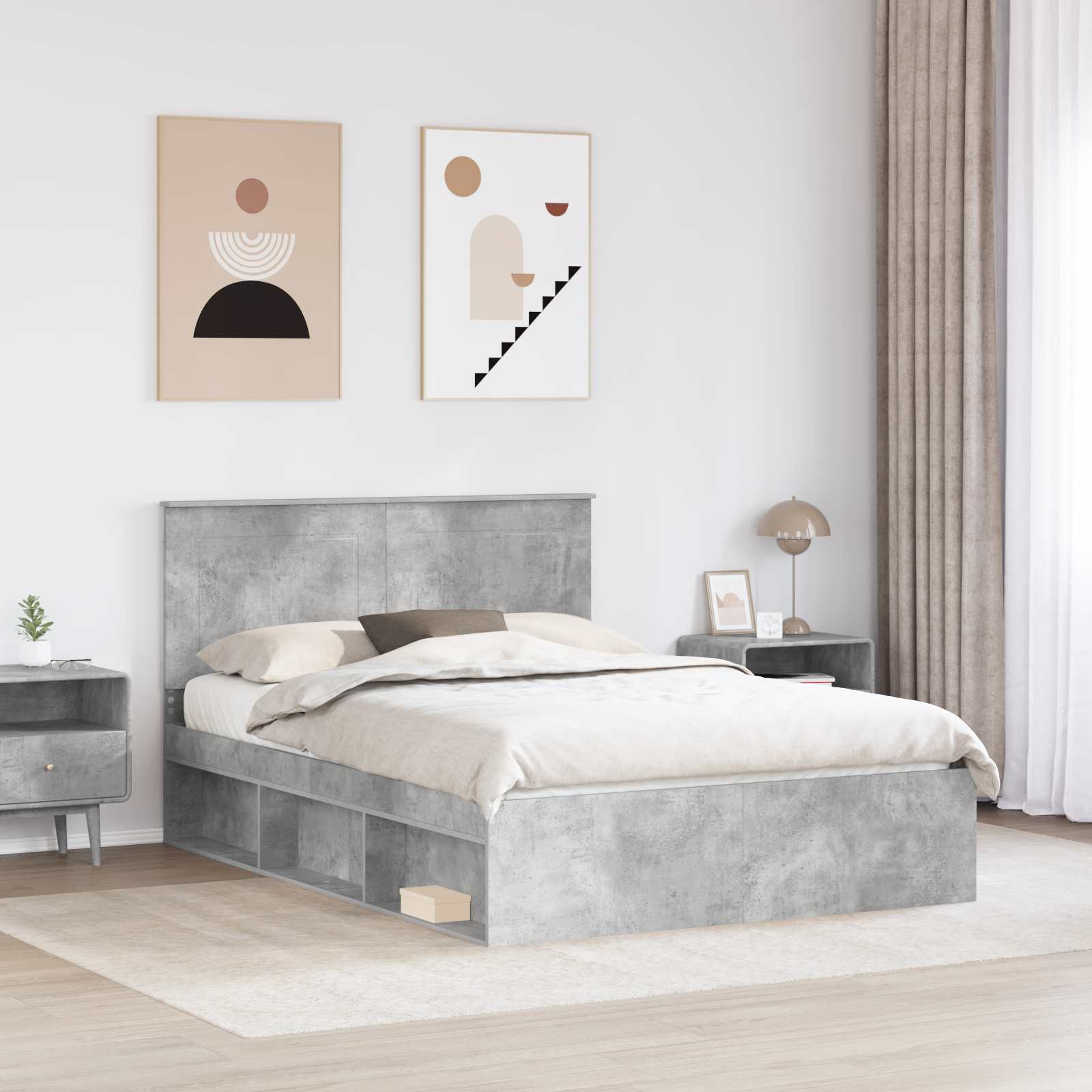 Krevetna konstrukcija s uzglavljem Betonska siva 150 x 200 cm