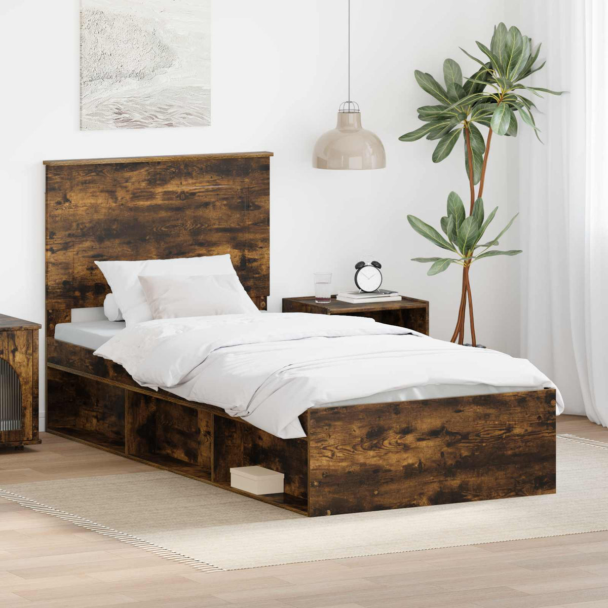 Krevetna konstrukcija s uzglavljem Dimljeni hrast 90 x 200 cm Smeđa 93 x 210 x 100 cm