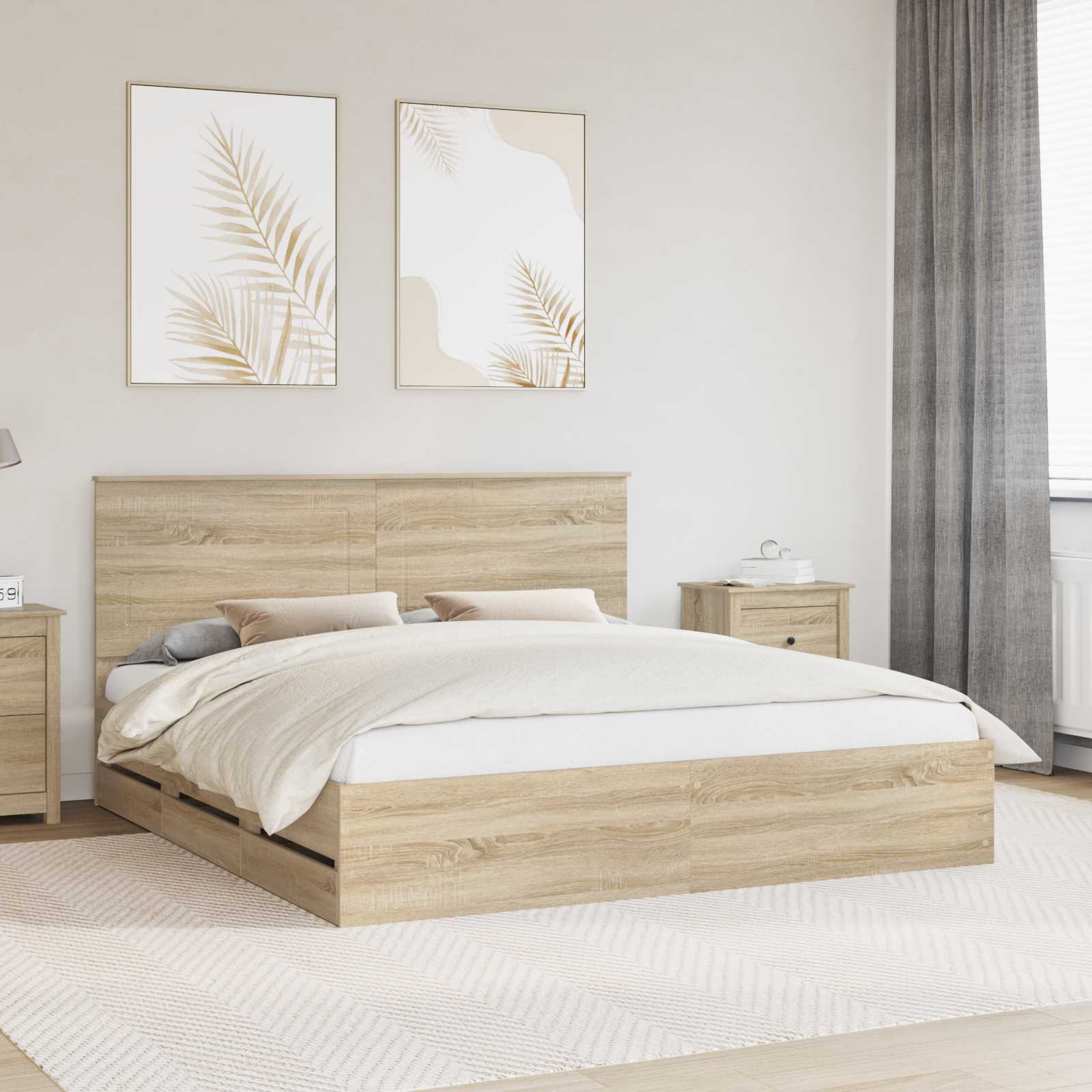 Krevetna konstrukcija s ladicama Sonoma hrast 200 x 200 cm