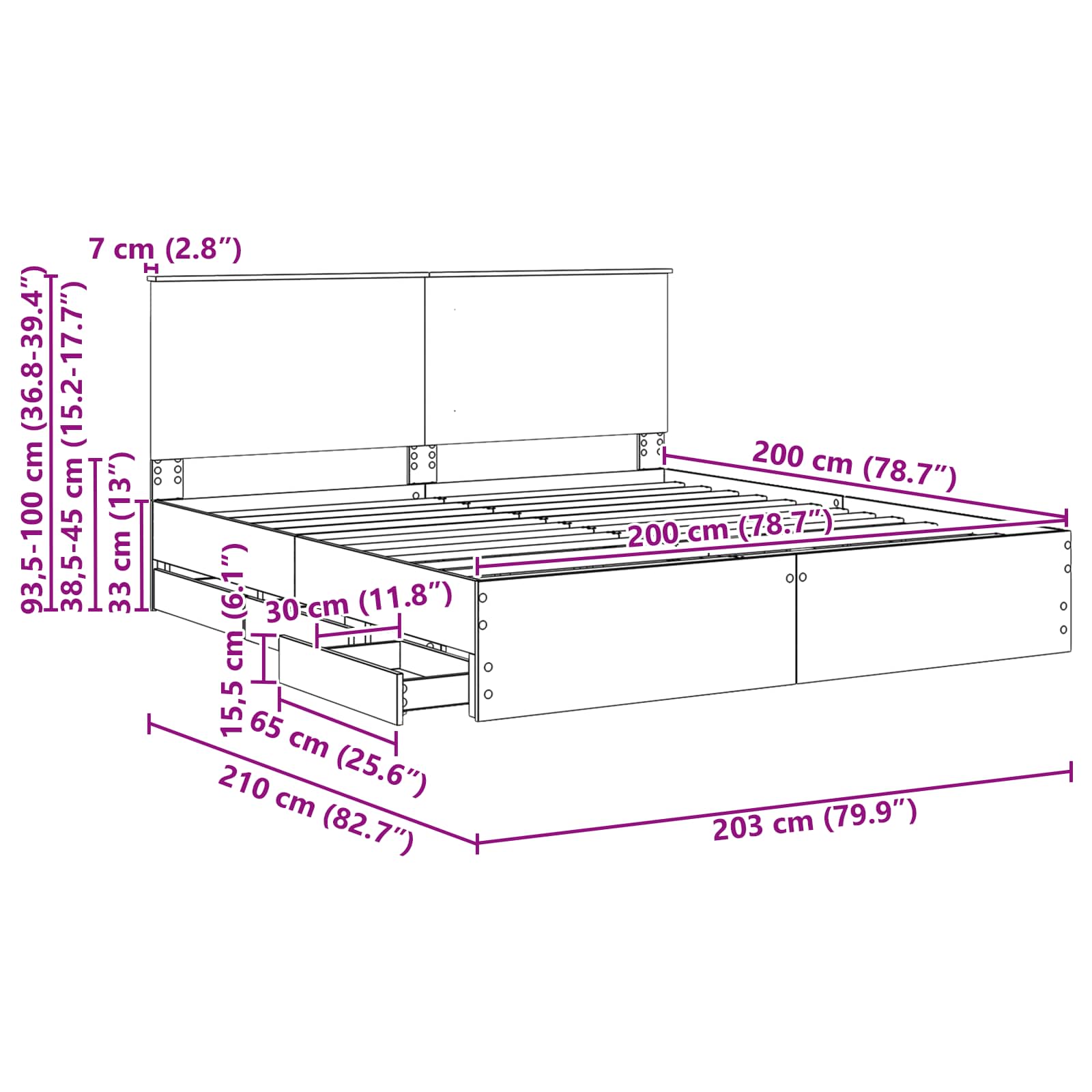 Krevetna konstrukcija s ladicama Betonski sivi 200 x 200 cm
