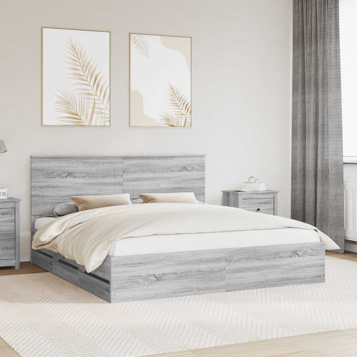 Krevetna konstrukcija Siva Sonoma 200 x 200 cm Inženjersko Drvo