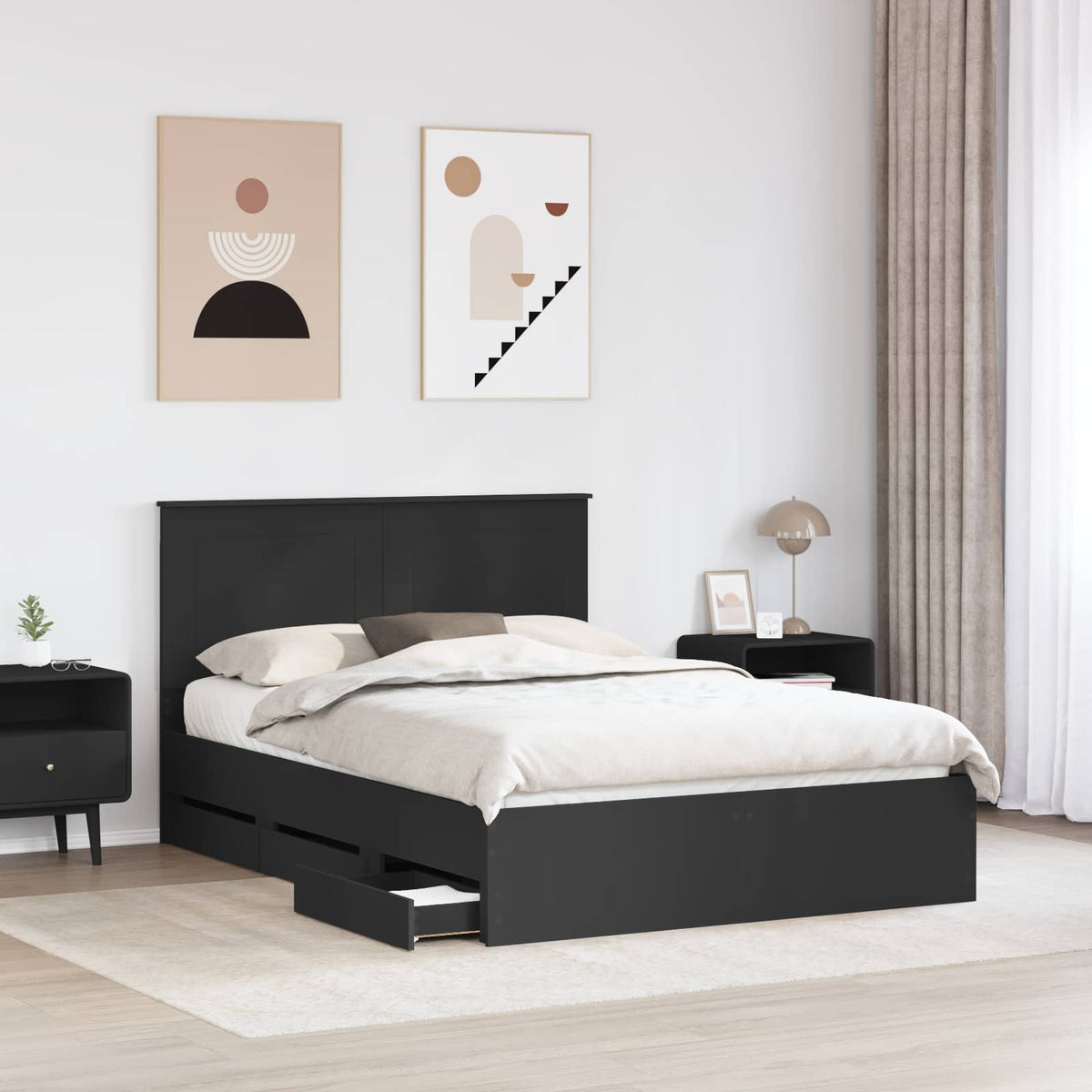 Krevetna konstrukcija Crna 150 x 200 cm Inženjersko Drvo