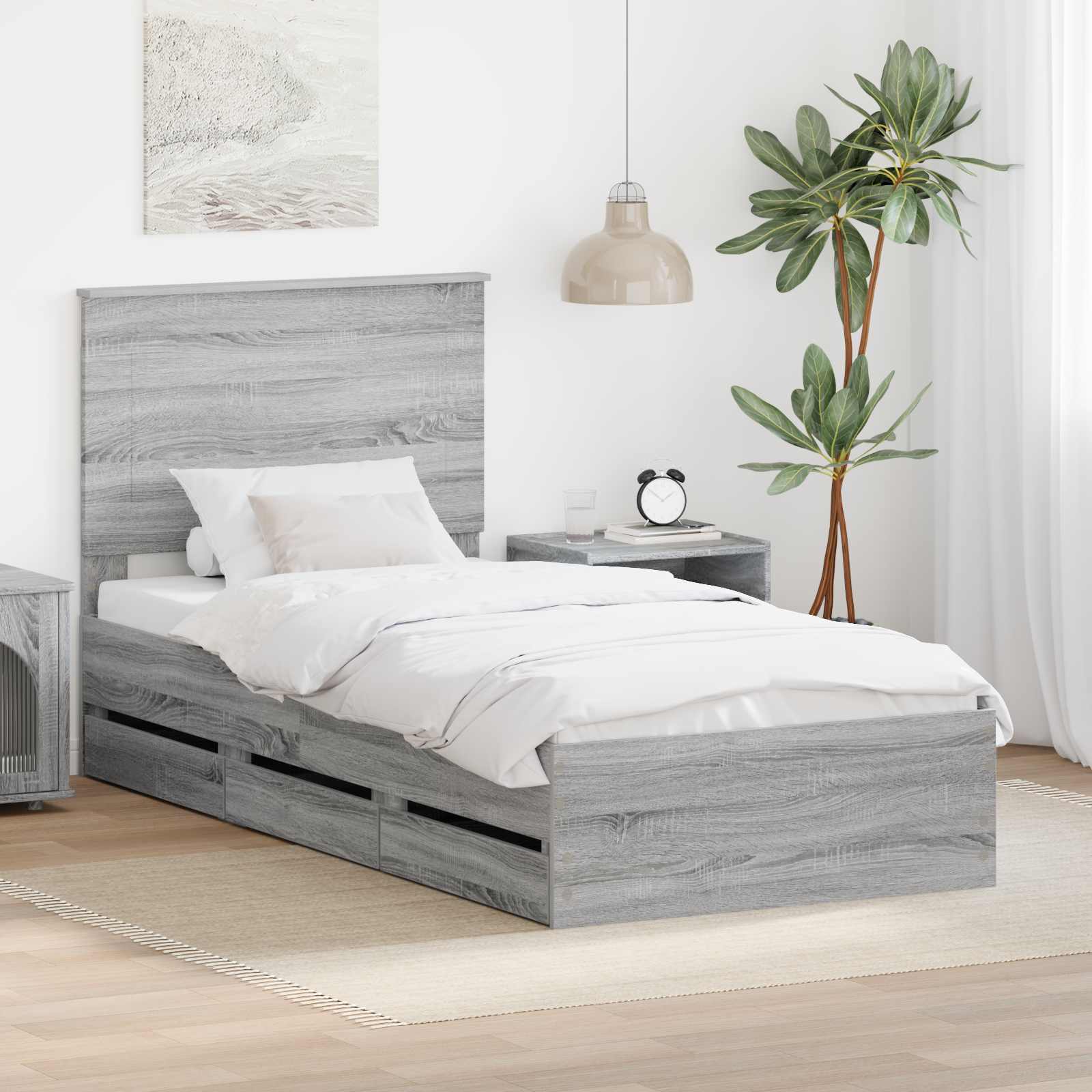 Krevetna konstrukcija Siva Sonoma 90 x 200 cm Inženjersko Drvo