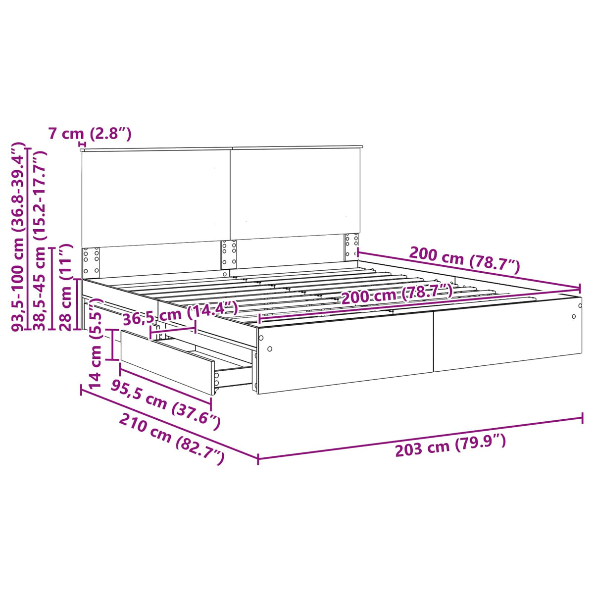 Krevet s od storage Crna 200 x 200 cm Konstruirano drvo