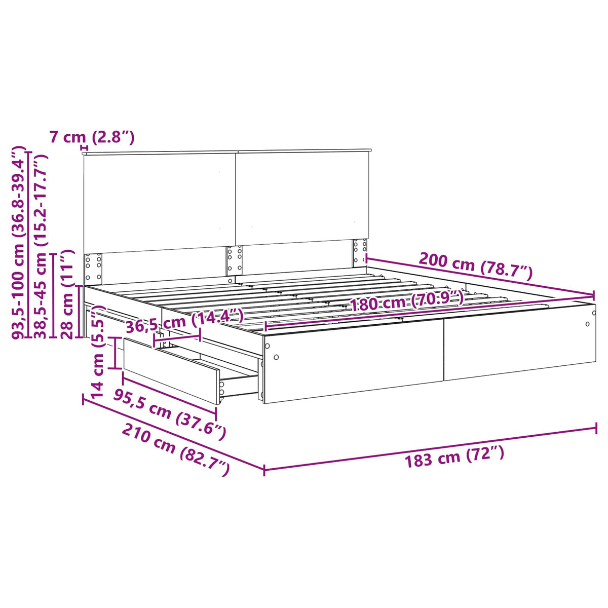 Krevet s od storage Bijelo 180 x 200 cm Konstruirano drvo