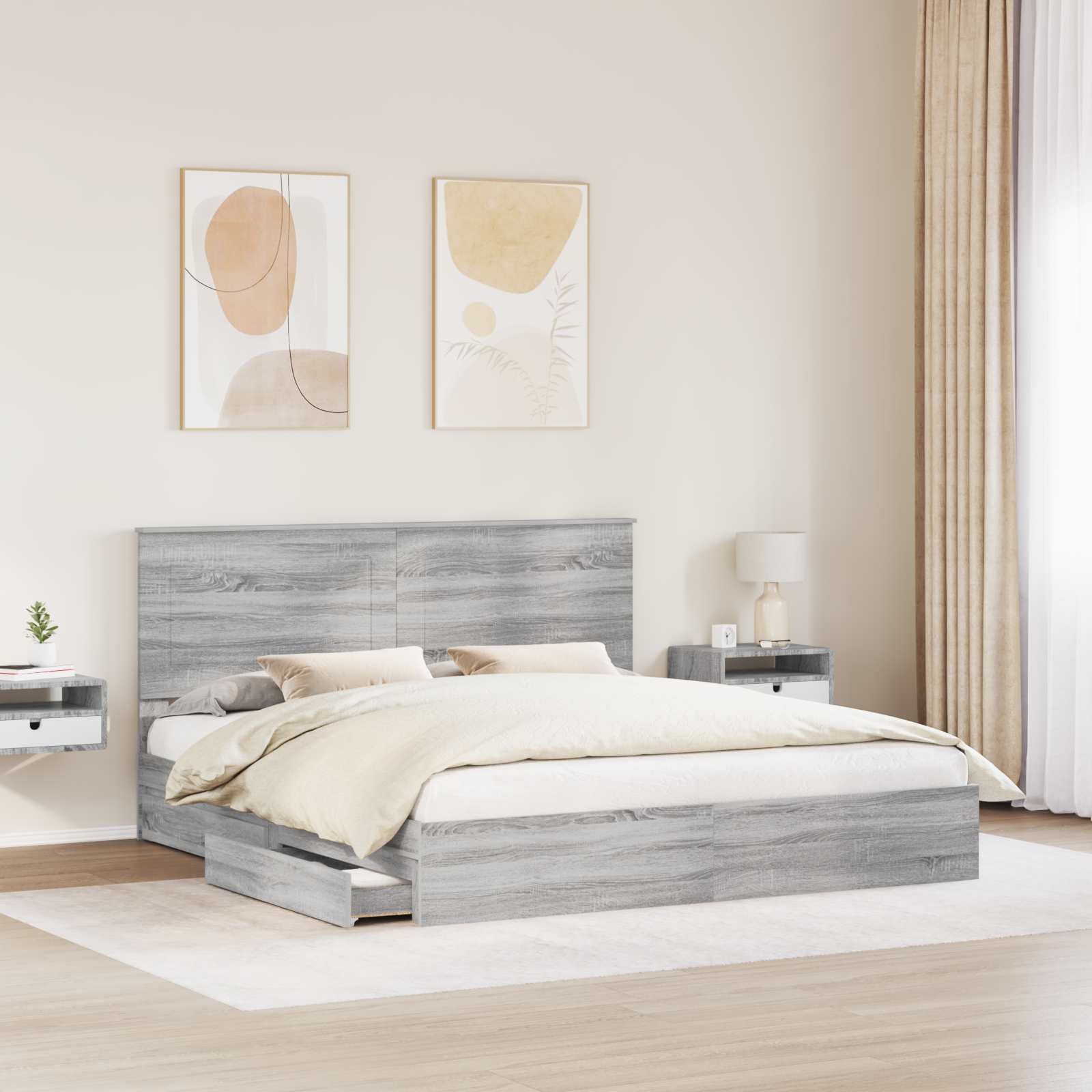 Krevet s od storage Siva Sonoma 180 x 200 cm Konstruirano drvo