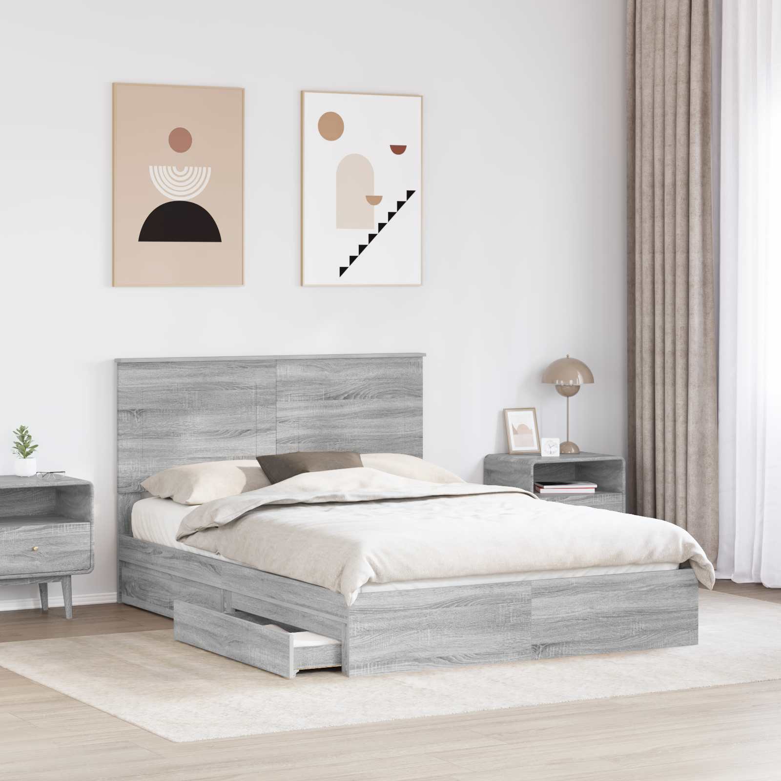 Krevet s od storage Siva Sonoma 160 x 200 cm Konstruirano drvo