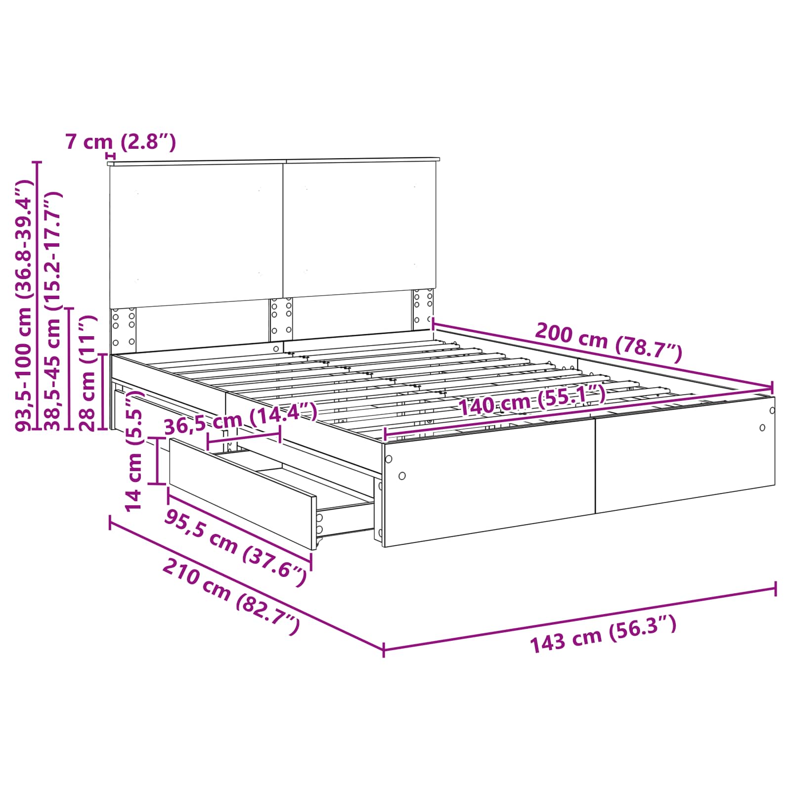 Krevet s od storage Sonoma hrast 140 x 200 cm Konstruirano drvo