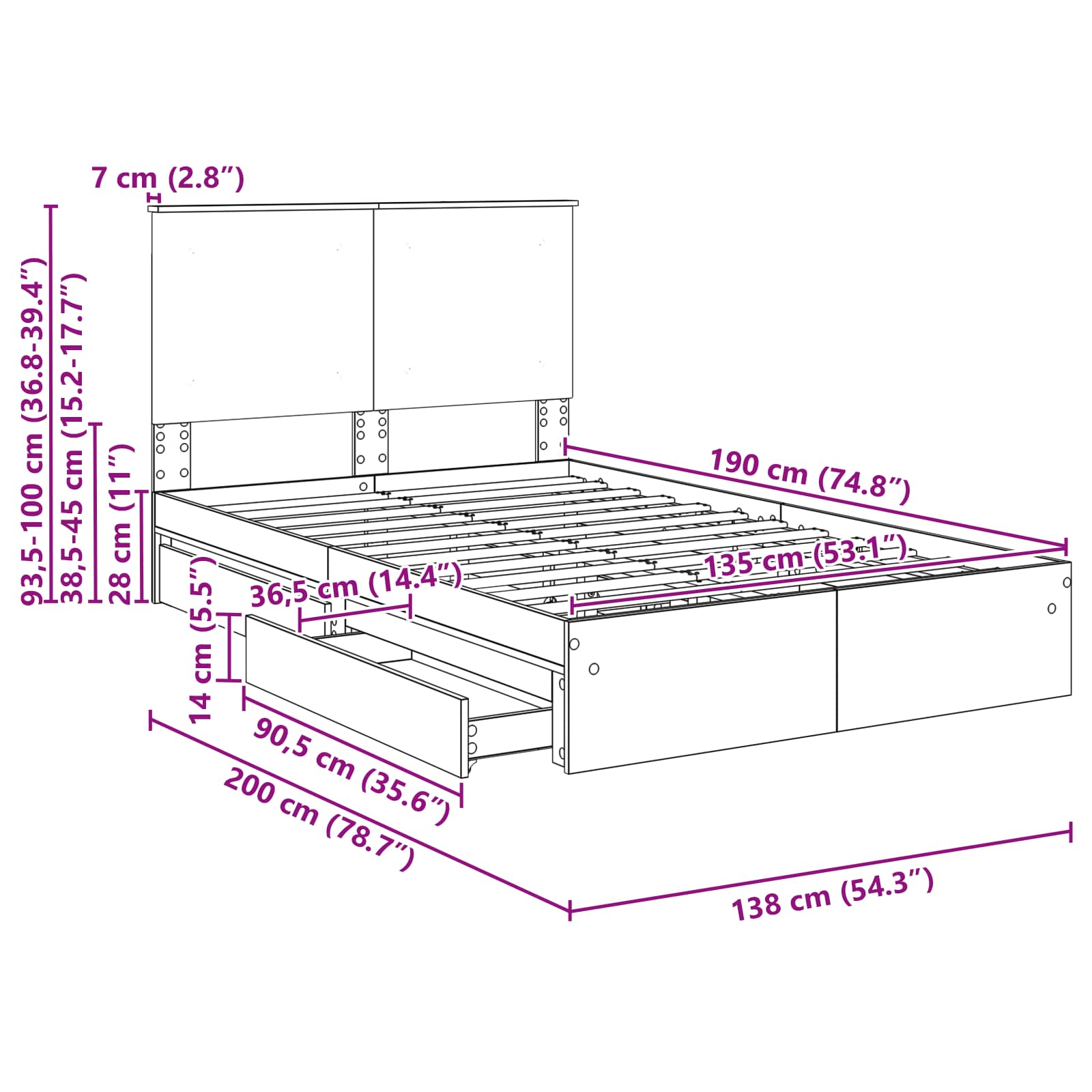 Krevet s od storage Sonoma hrast 135 x 190 cm Konstruirano drvo