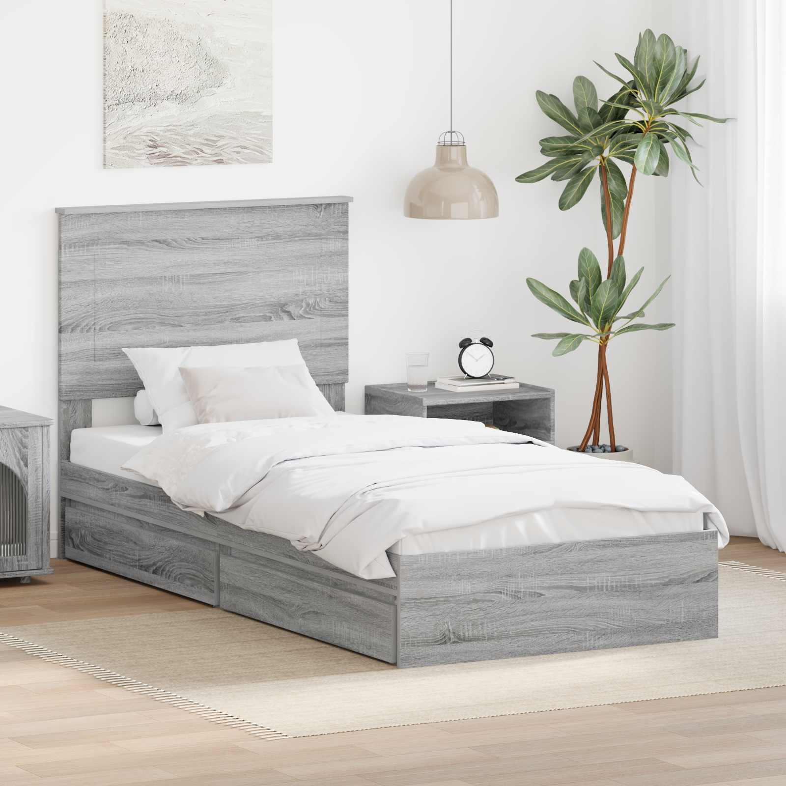 Krevet s od storage Siva Sonoma 100 x 200 cm Konstruirano drvo