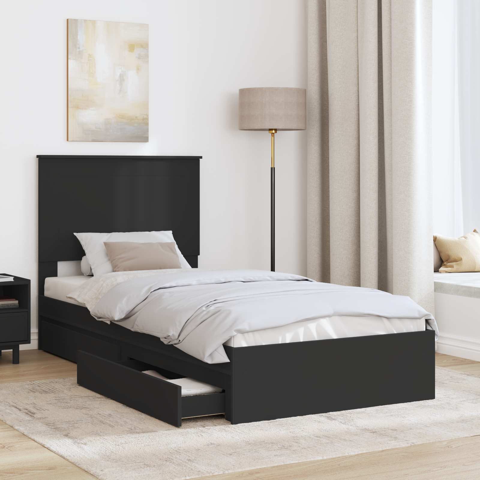 Krevet s od storage Crna 90 x 190 cm Konstruirano drvo