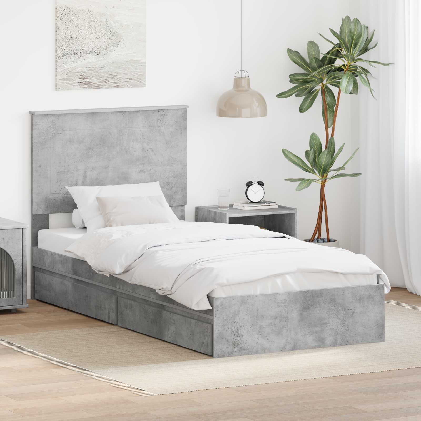 Krevet s od storage Betonski sivi 90 x 190 cm Konstruirano drvo