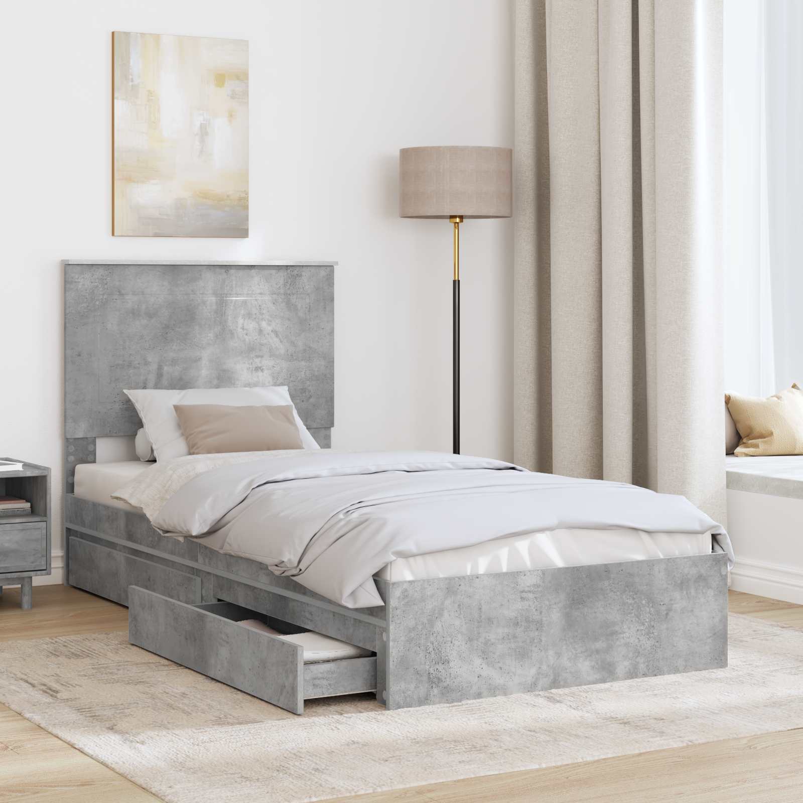 Krevet s od storage Betonski sivi 90 x 190 cm Konstruirano drvo