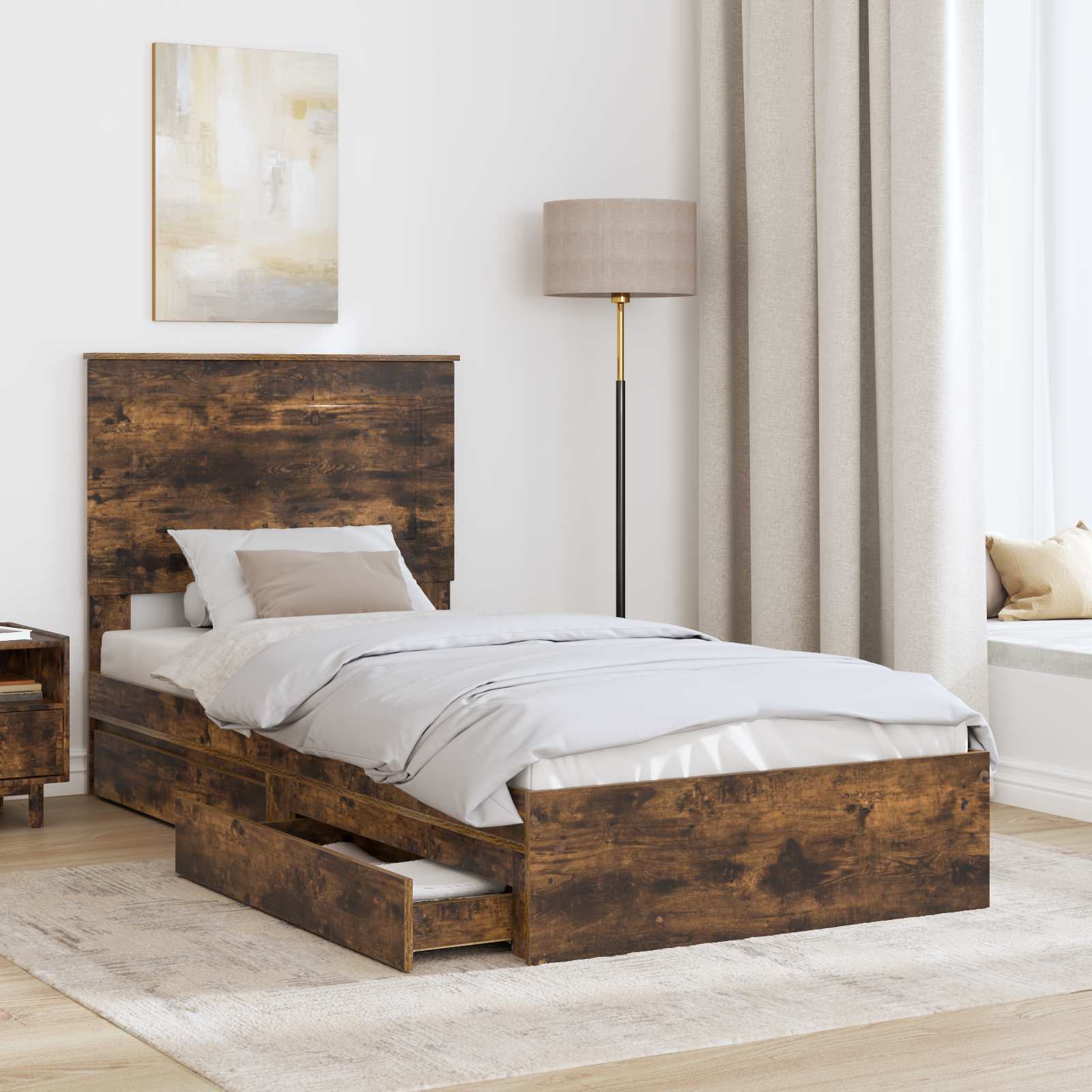 Krevet s od storage s uzglavljem Dimljeni hrast 90 x 190 cm