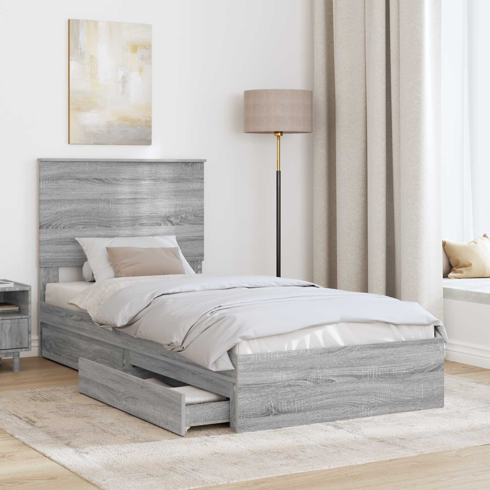 Krevet s od storage Siva Sonoma 90 x 200 cm Konstruirano drvo
