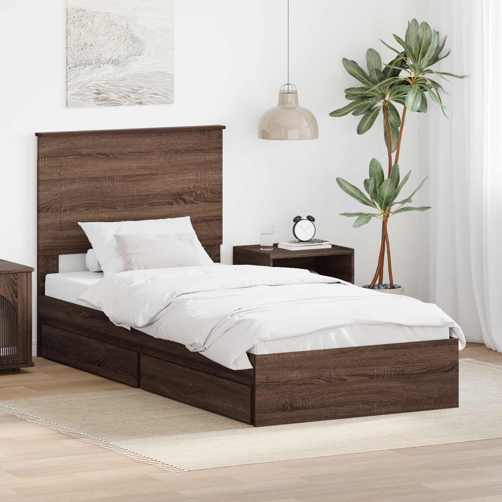 Krevet s od storage Smeđi hrast 75 x 190 cm Konstruirano drvo