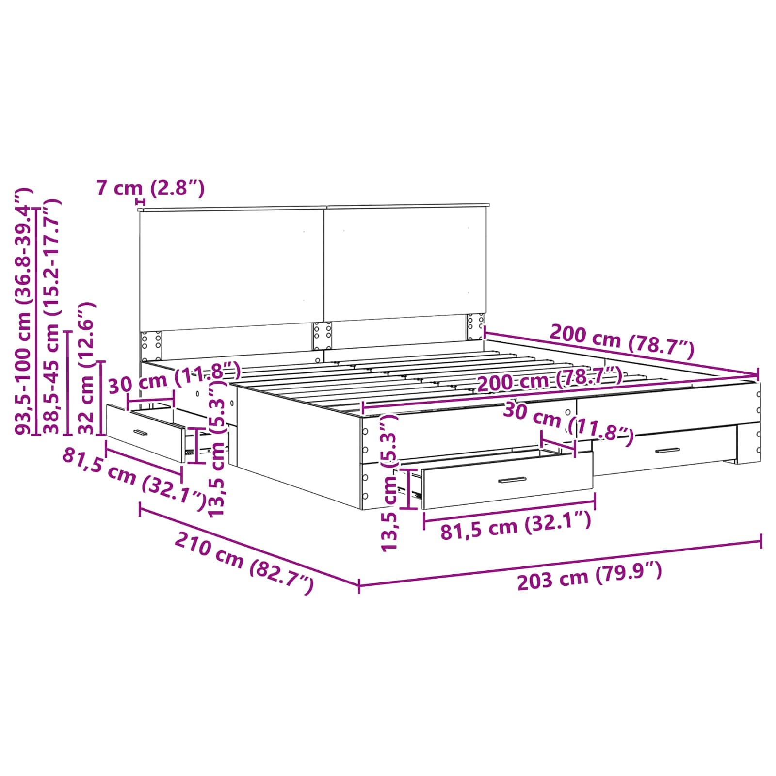 Krevetna konstrukcija s uzglavljem Sonoma hrast 200 x 200 cm