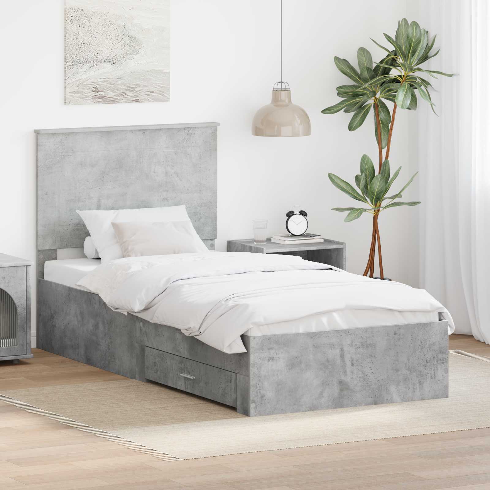 Krevetna konstrukcija s uzglavljem Betonski sivi 90 x 190 cm