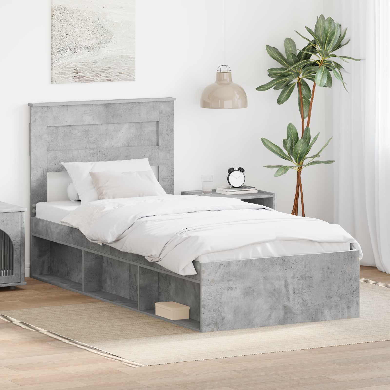 Krevetna konstrukcija s uzglavljem Betonska siva 90 x 190 cm
