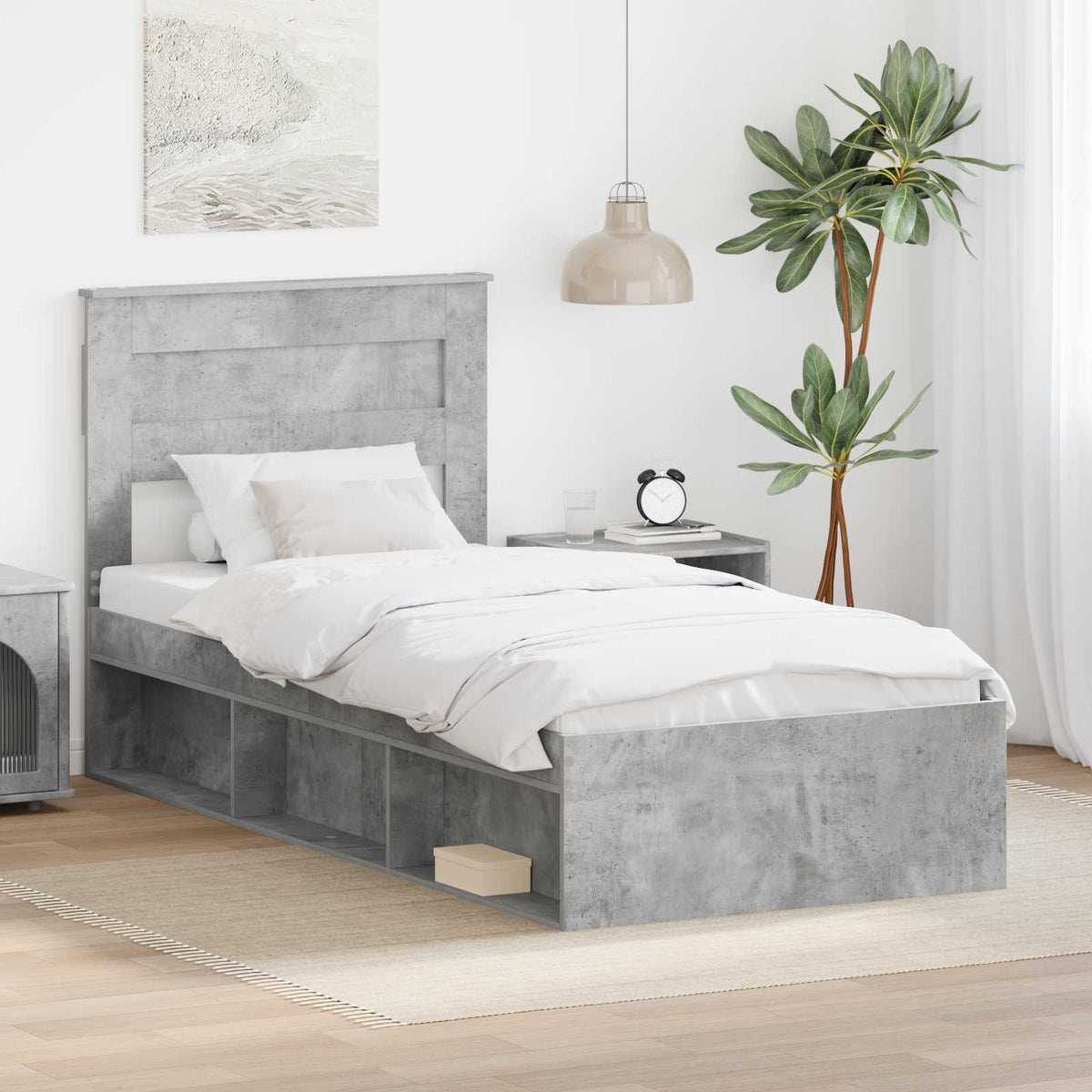 Krevetna konstrukcija s uzglavljem Betonska siva 75 x 190 cm