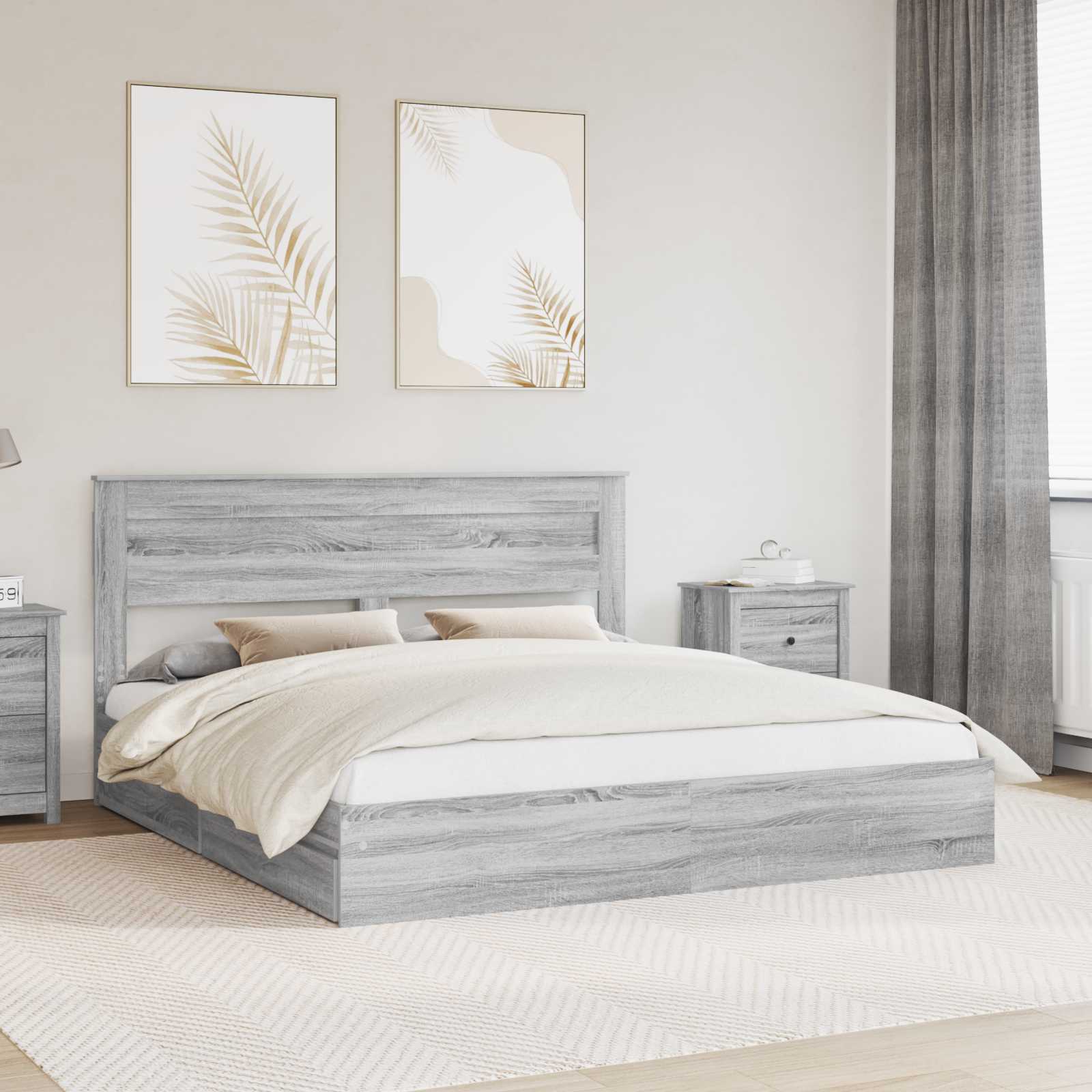 Krevet s od storage Siva Sonoma 200 x 200 cm Konstruirano drvo