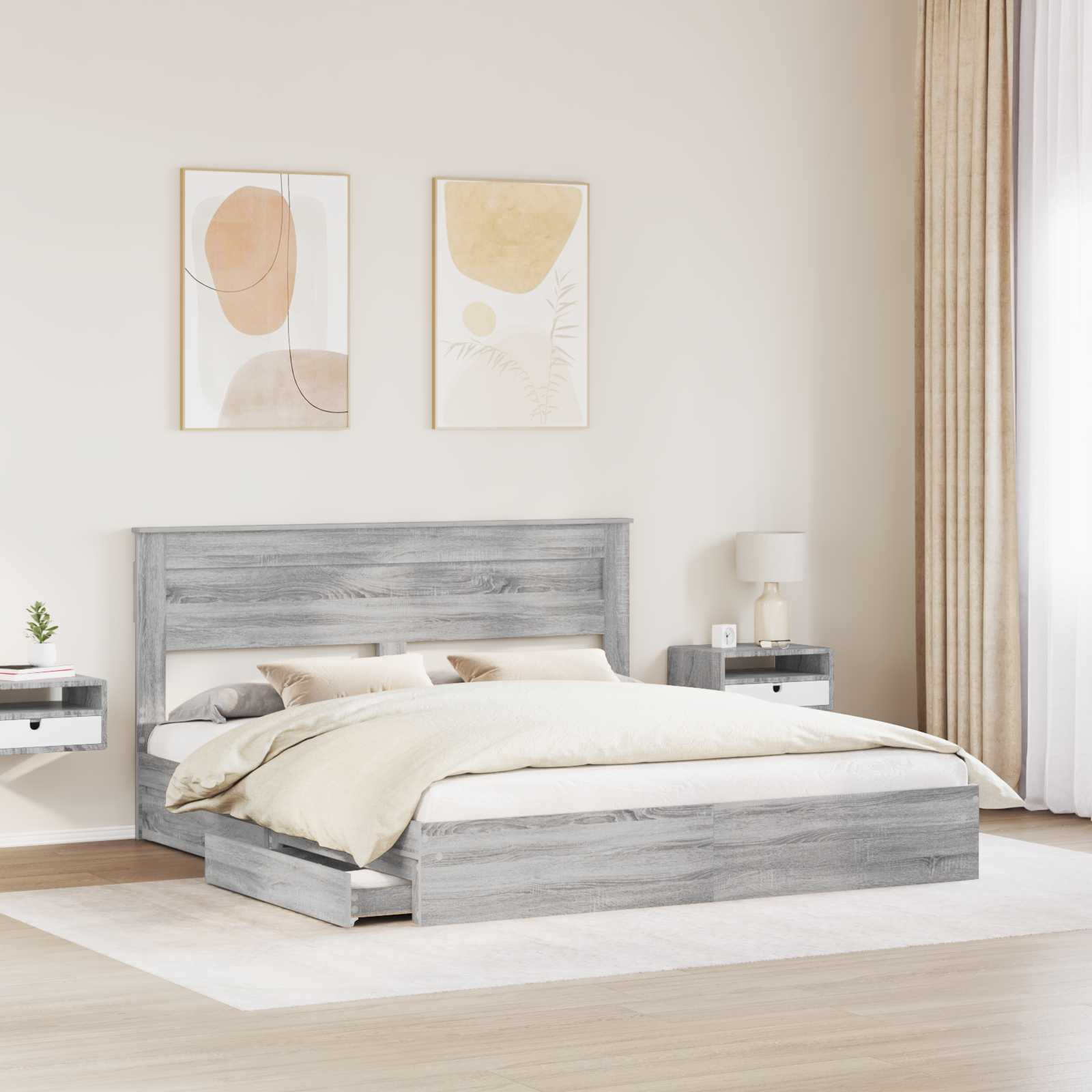 Krevet s od storage Siva Sonoma 200 x 200 cm Konstruirano drvo