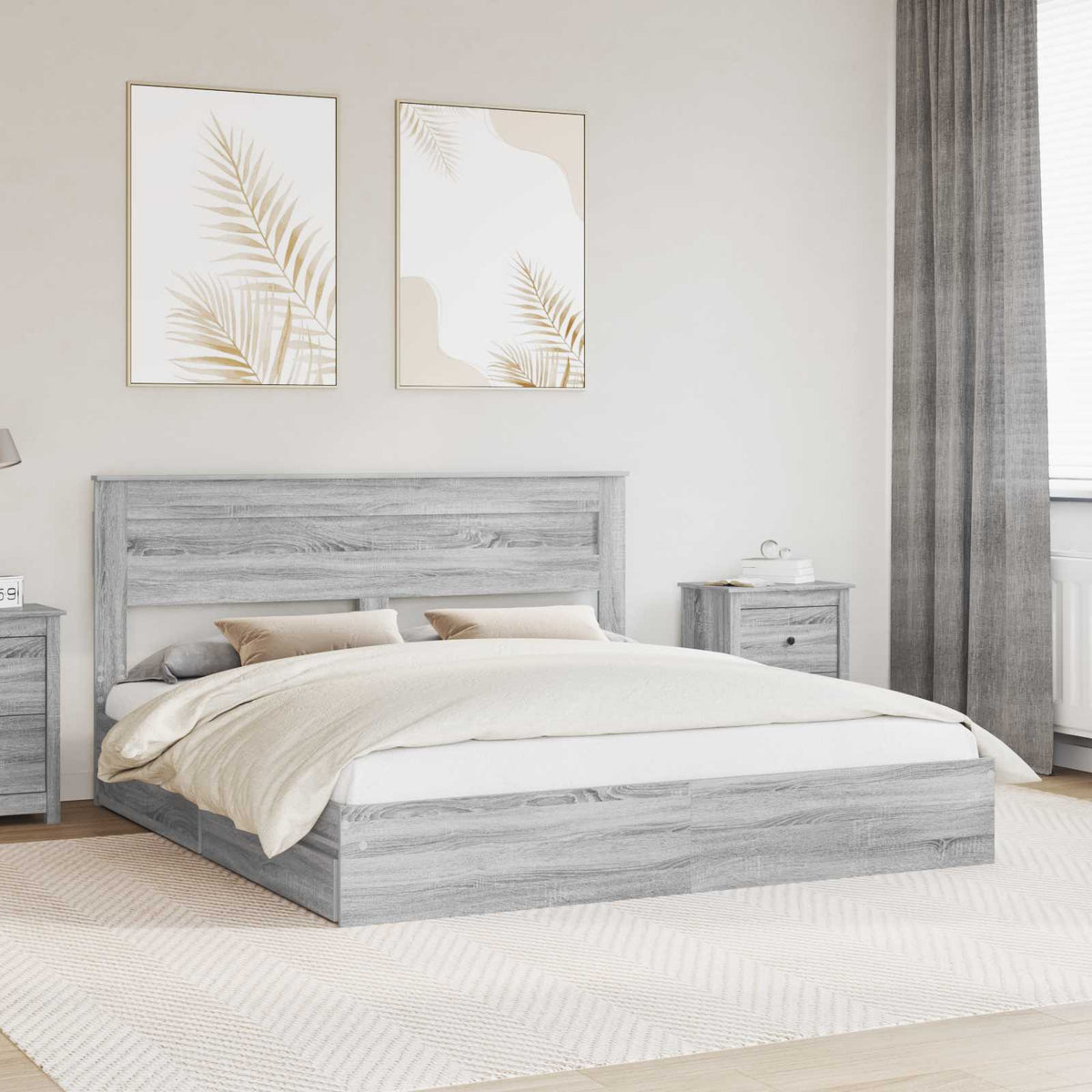 Krevet s od storage Siva Sonoma 180 x 200 cm Konstruirano drvo