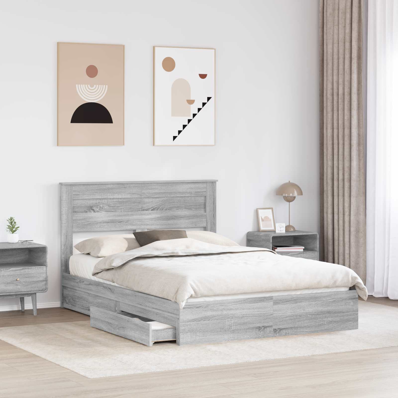 Krevet s od storage Siva Sonoma 160 x 200 cm Konstruirano drvo