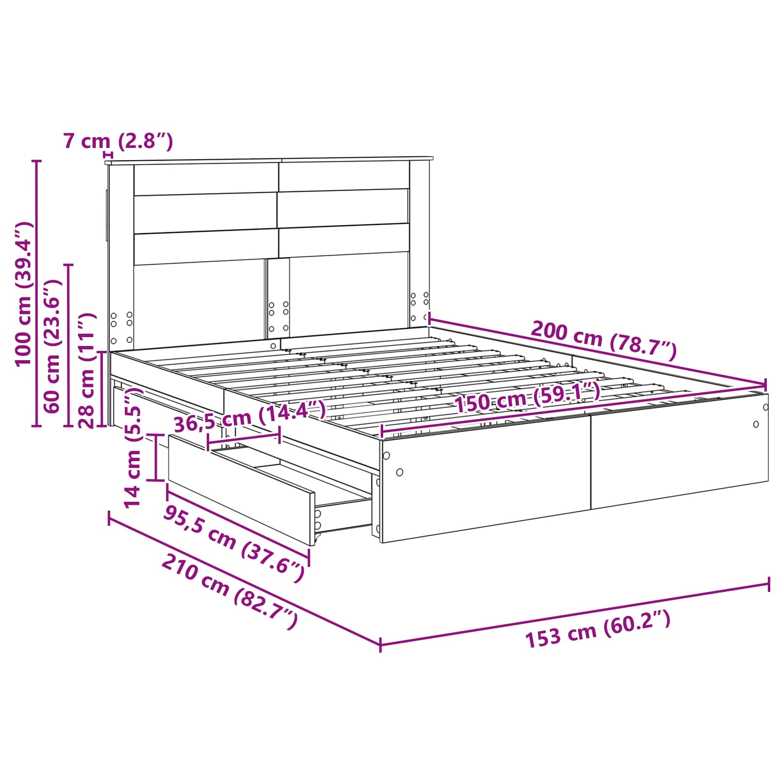 Krevet s od storage Sonoma hrast 150 x 200 cm Konstruirano drvo