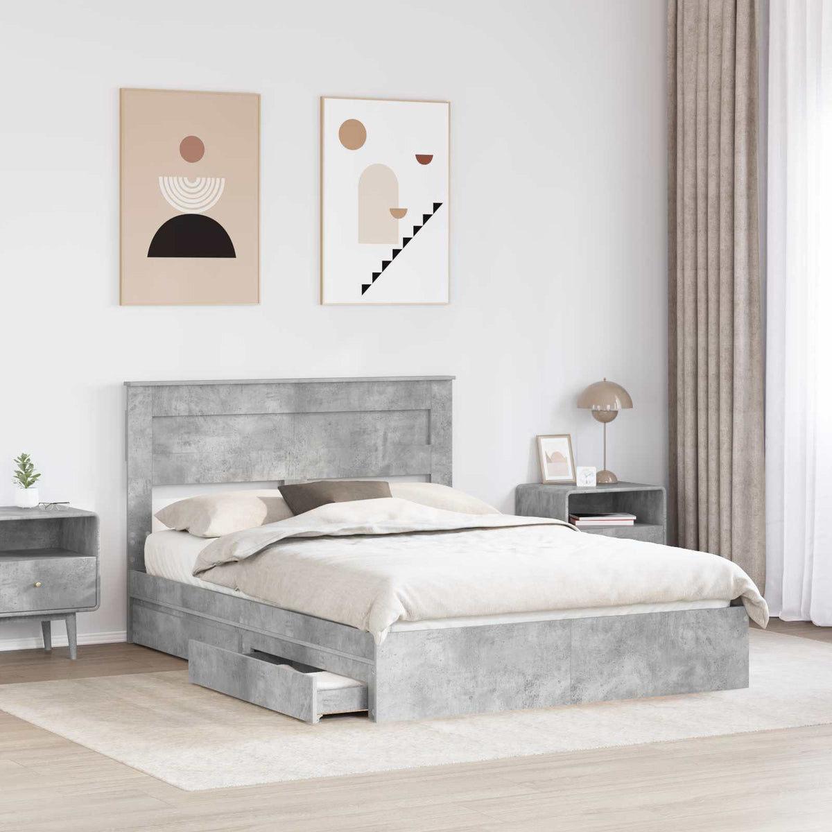 Krevet s od storage s uzglavljem Betonski sivi 150 x 200 cm